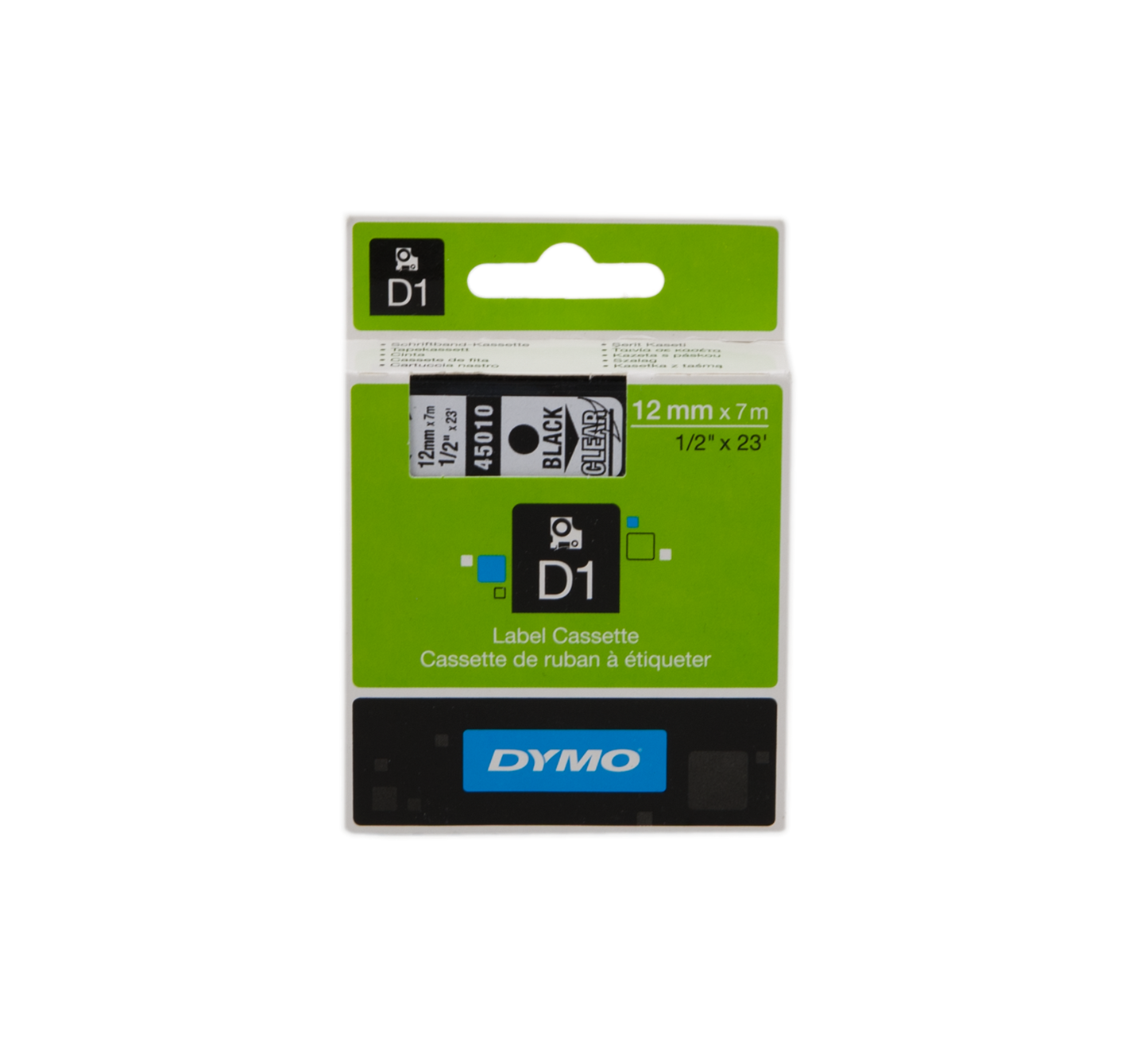 ORIGINAL DYMO Nastro Nero su trasparente S0720500 45010 12mm x 7m, Standard-D1-ruolo