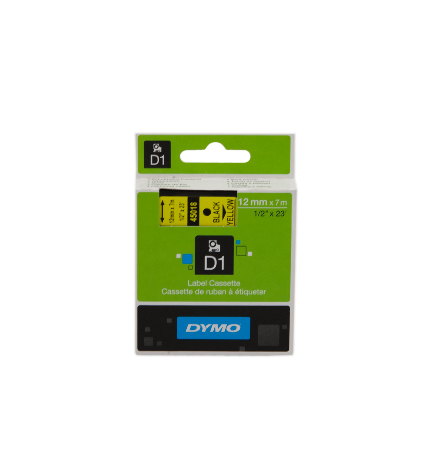 ORIGINAL DYMO Nastro Nero su giallo S0720580 45018 12mm x 7m, Standard-D1-ruolo