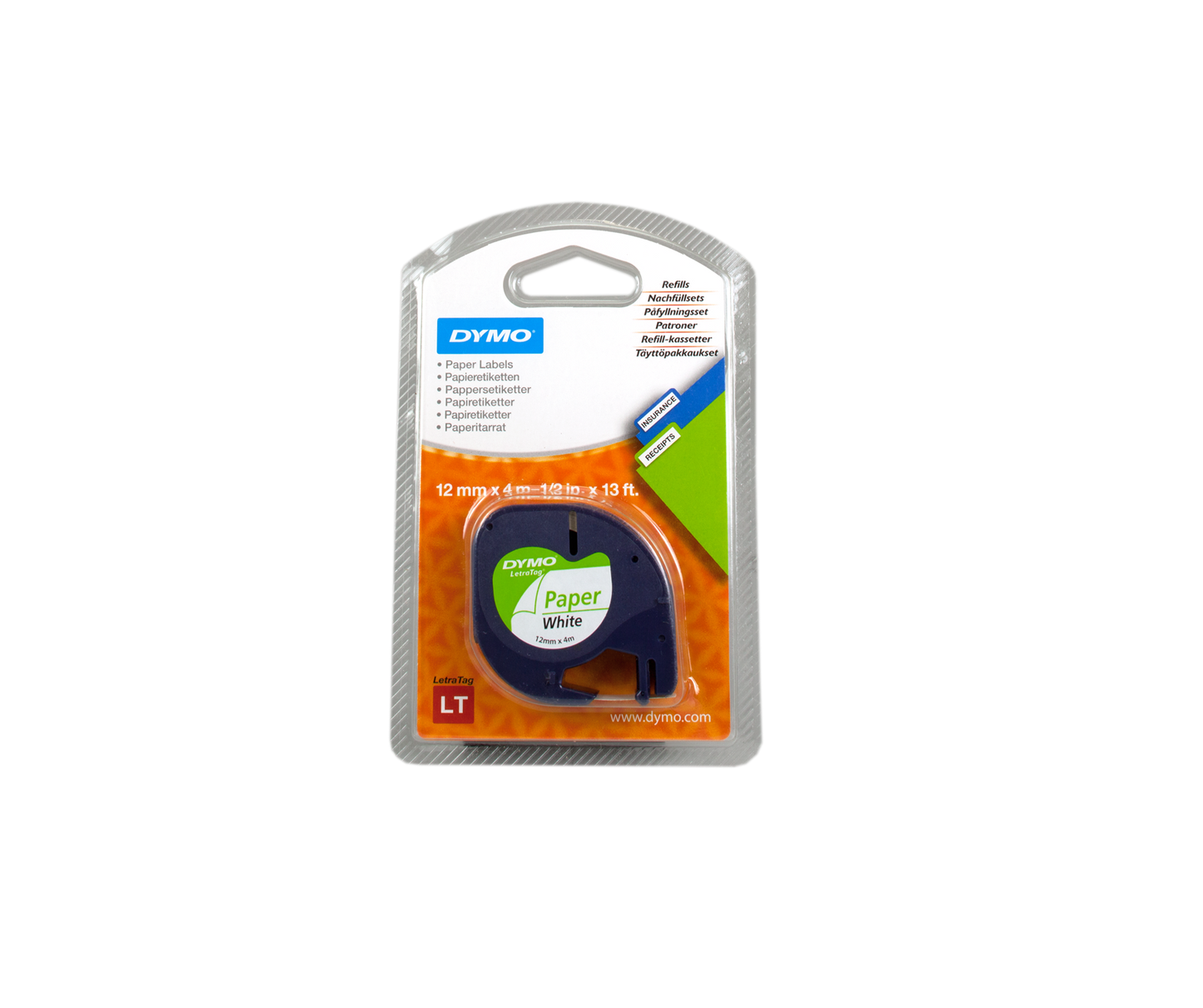 ORIGINAL DYMO Nastro Nero su bianco S0721520 LetraTAG LetraTAG banda di carta, 12mm x 4m