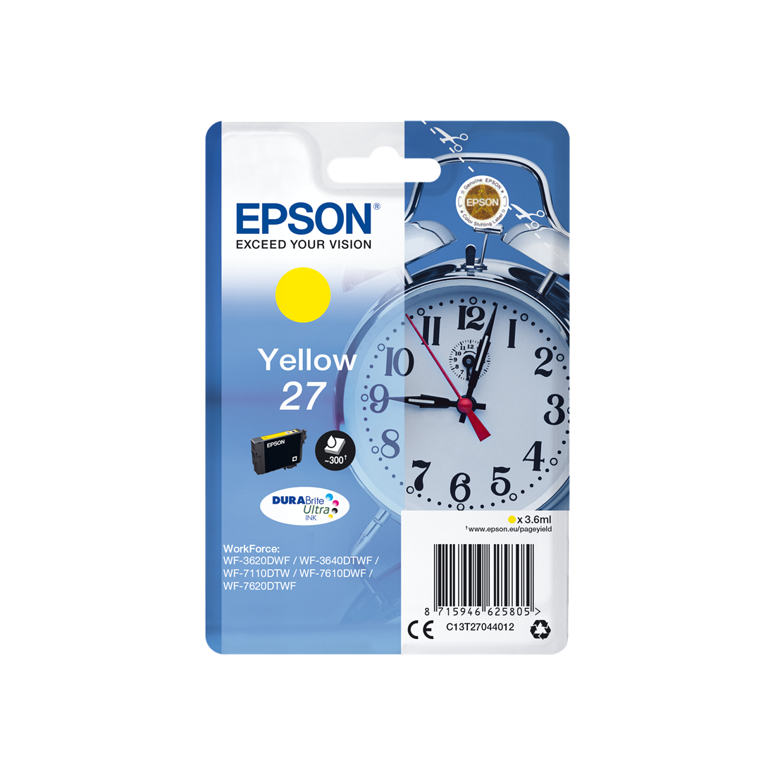 ORIGINAL Epson Cartuccia d'inchiostro giallo C13T27044012 27 ~300 Seiten 3,6ml