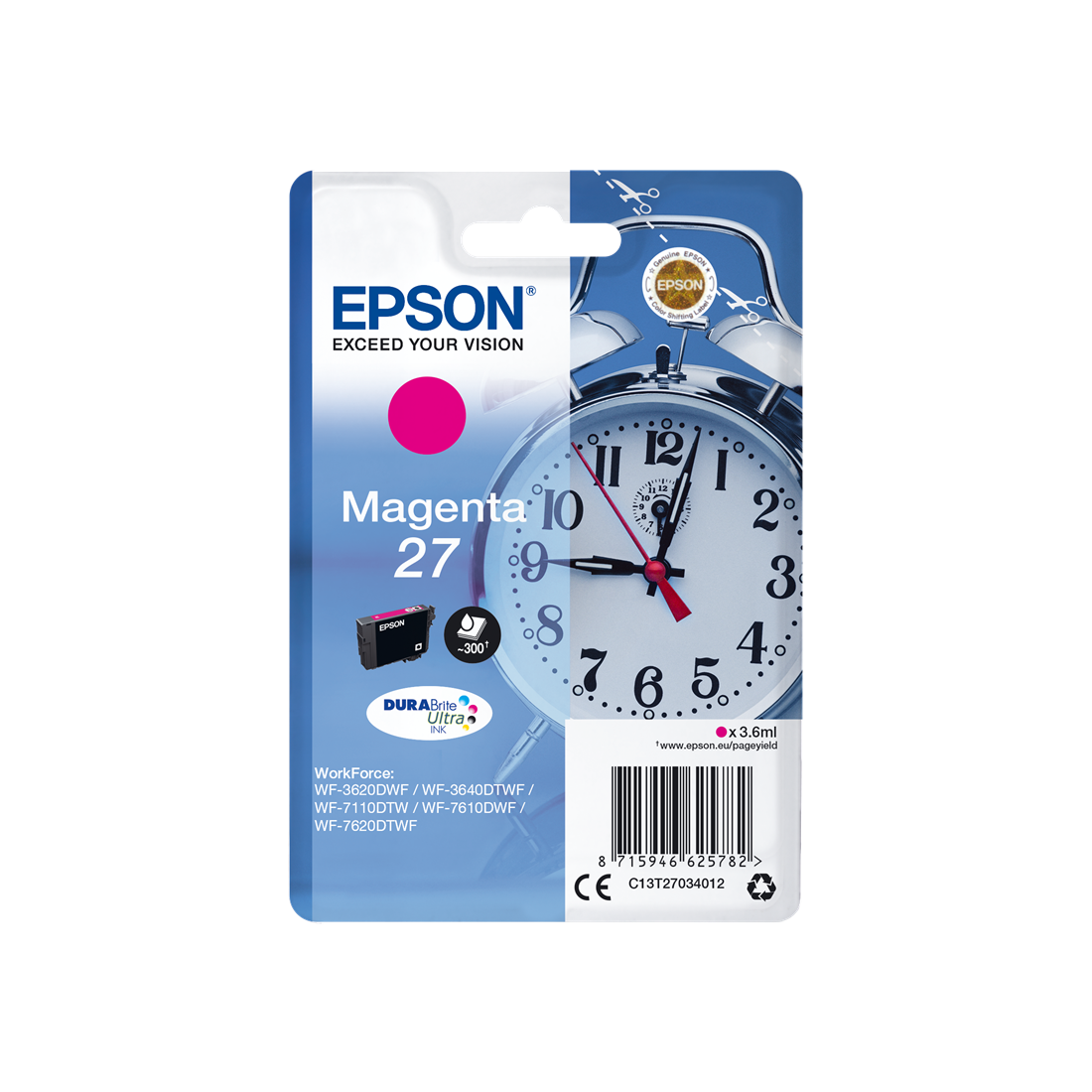ORIGINAL Epson Cartuccia d'inchiostro magenta C13T27034012 27 ~300 Seiten 3,6ml