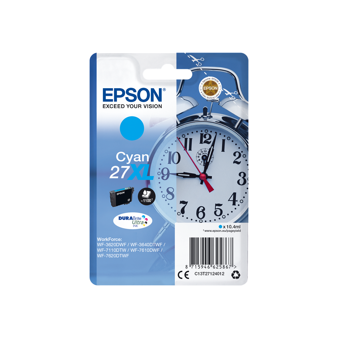 ORIGINAL Epson Cartuccia d'inchiostro ciano C13T27124012 27 XL ~1100 Seiten 10,4ml XL