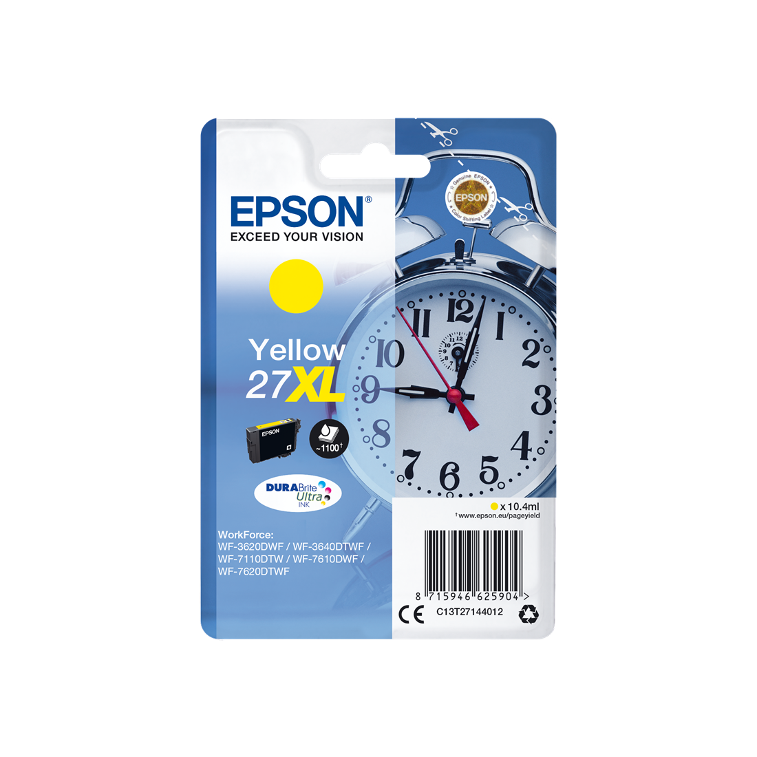 ORIGINAL Epson Cartuccia d'inchiostro giallo C13T27144012 27 XL ~1100 Seiten 10,4ml XL