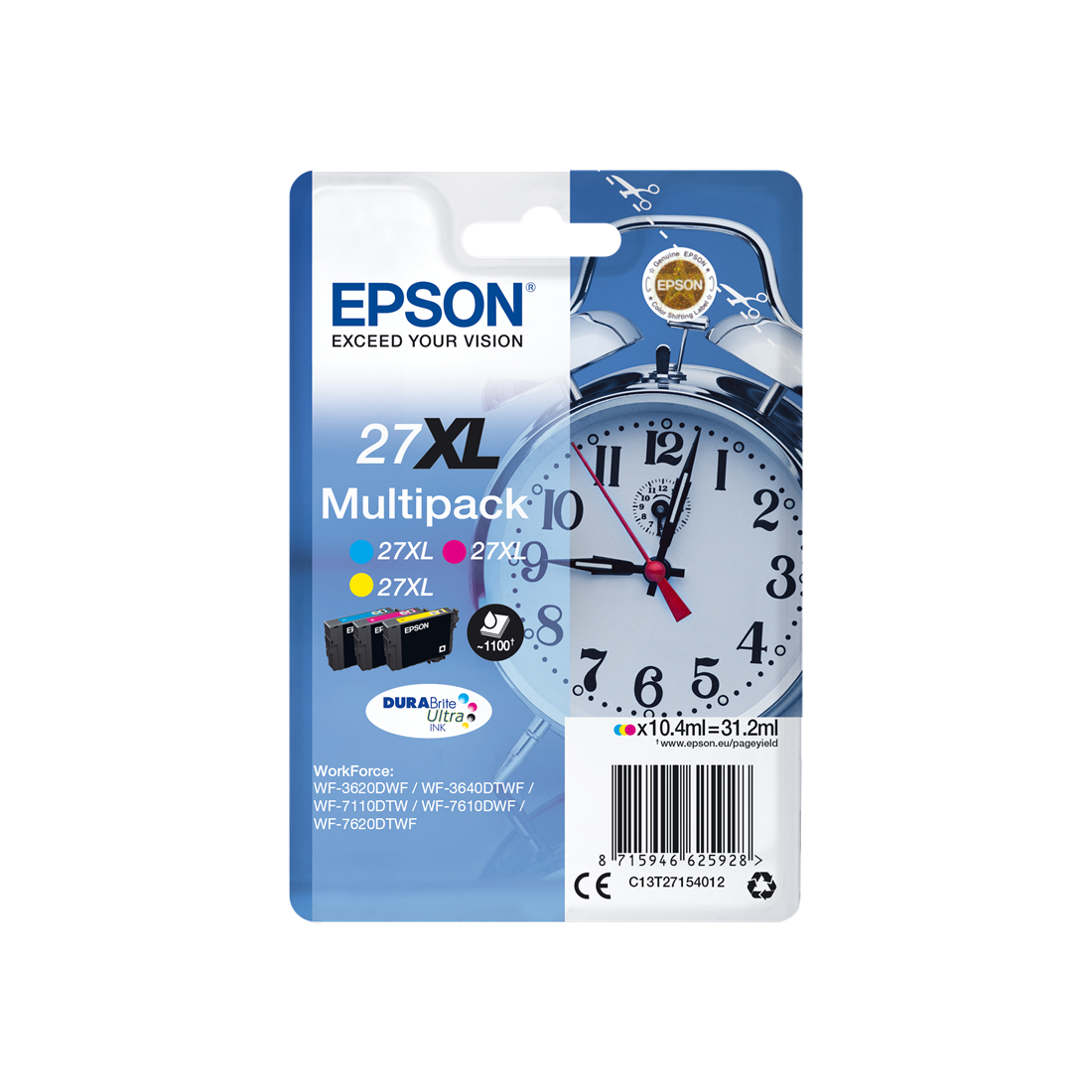 ORIGINAL Epson Multipack ciano / magenta / giallo C13T27154012 27 XL ~3300 Seiten 3 Cartucce colore: T2712 + T2713 + T2714