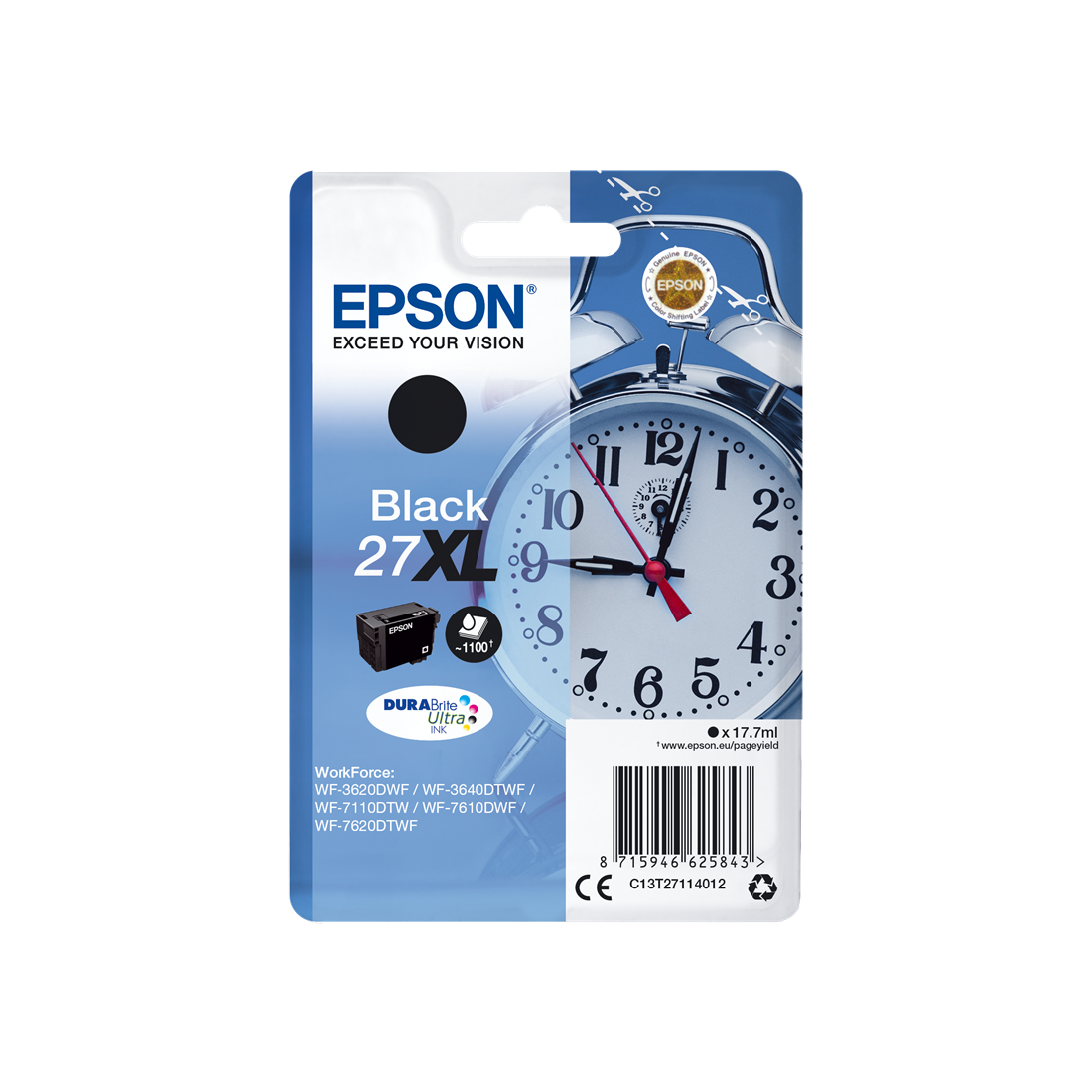 ORIGINAL Epson Cartuccia d'inchiostro nero C13T27114012 27 XL ~1100 Seiten 17,7ml XL