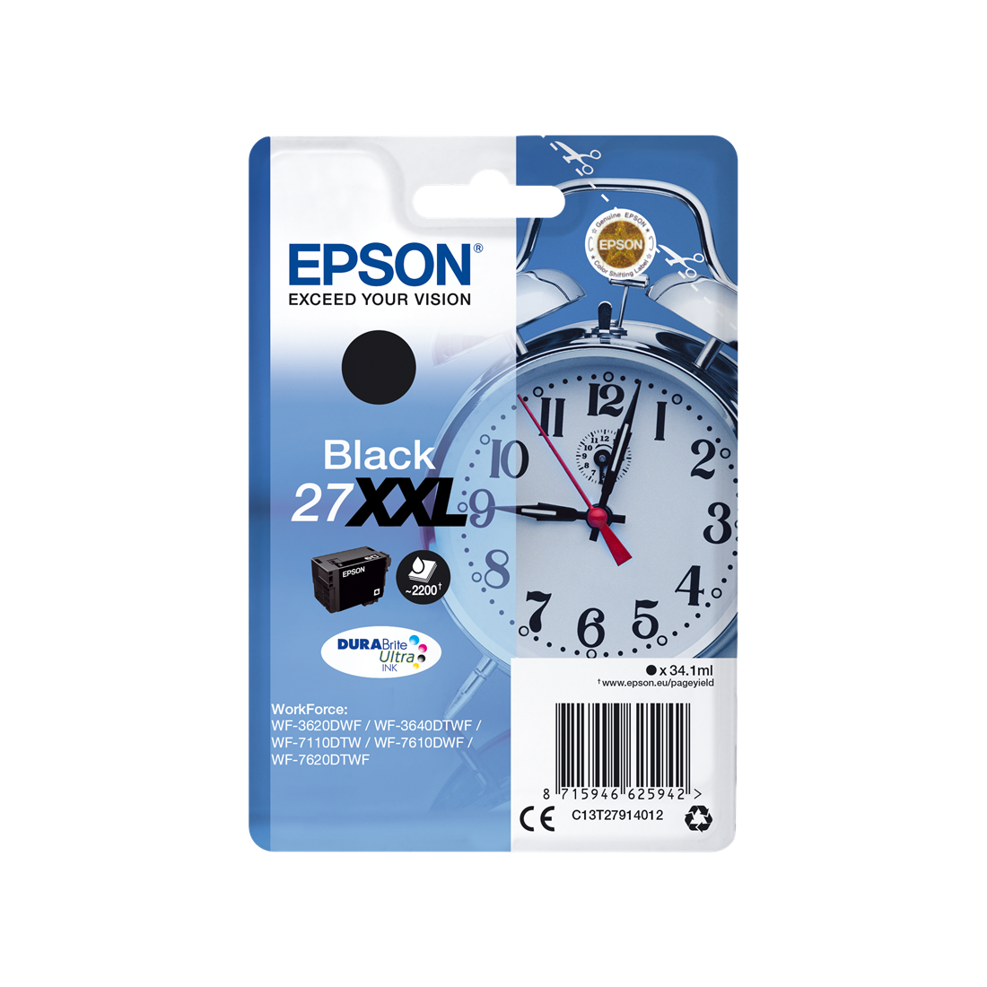 ORIGINAL Epson Cartuccia d'inchiostro nero C13T27914012 27 XXL ~2200 Seiten 34,1ml XXL