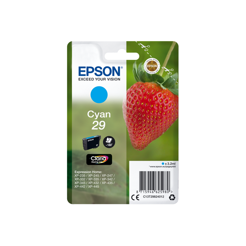 ORIGINAL Epson Cartuccia d'inchiostro ciano C13T29824012 29 ~180 Seiten 3,2ml C13T29824010