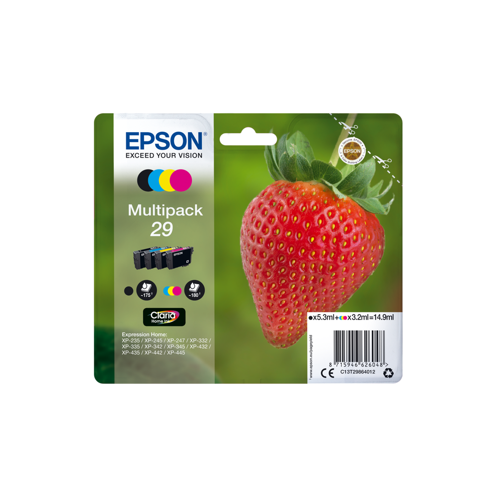 ORIGINAL Epson Multipack nero / ciano / magenta / giallo C13T29864012 29 ~715 Seiten 4 cartucce: T2981 + T2982 + T2983 + T2984