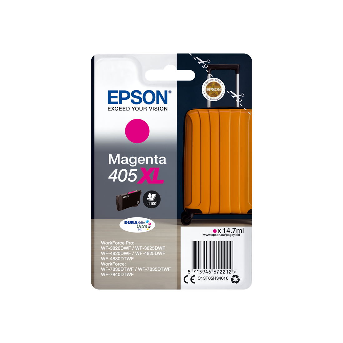 ORIGINAL Epson Cartuccia d'inchiostro magenta C13T05H34010 405 XL ~1100 Seiten 14,7ml