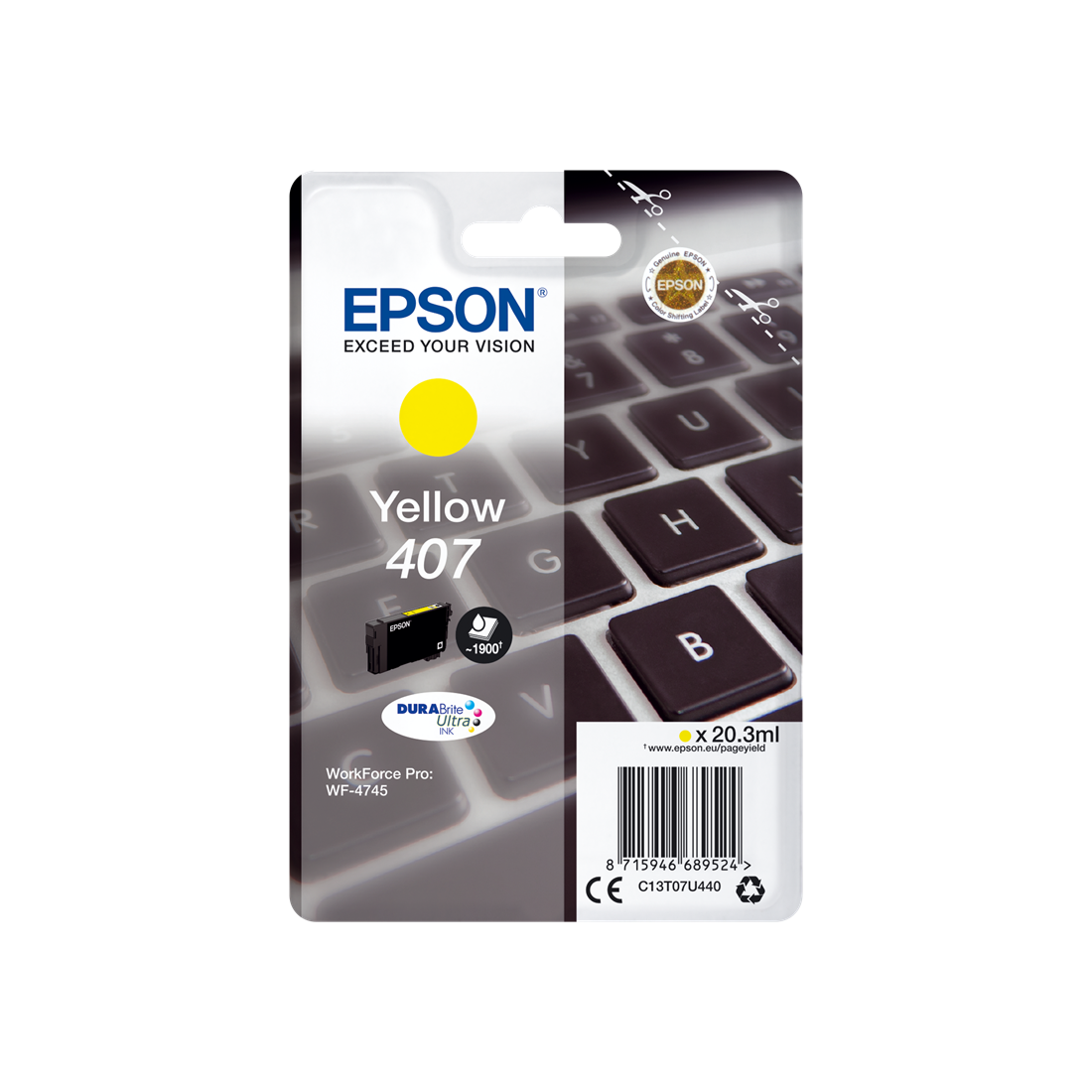 ORIGINAL Epson Cartuccia d'inchiostro giallo C13T07U440 407 ~1900 Seiten 20,3ml