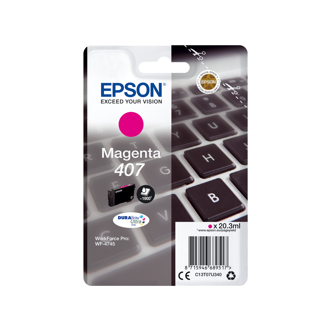 ORIGINAL Epson Cartuccia d'inchiostro magenta C13T07U340 407 ~1900 Seiten 20,3ml