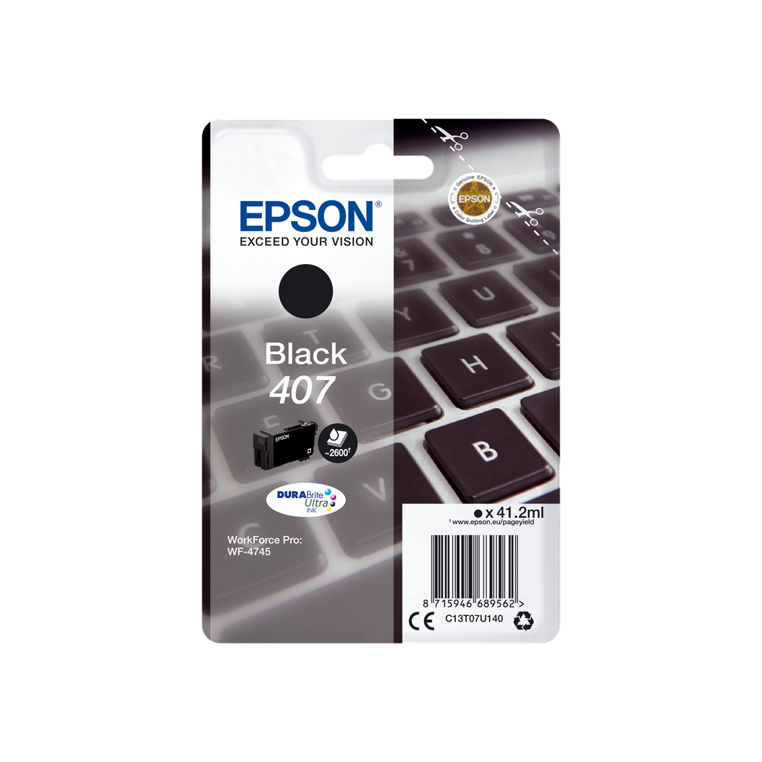ORIGINAL Epson Cartuccia d'inchiostro nero C13T07U140 407 ~2600 Seiten 41,2ml