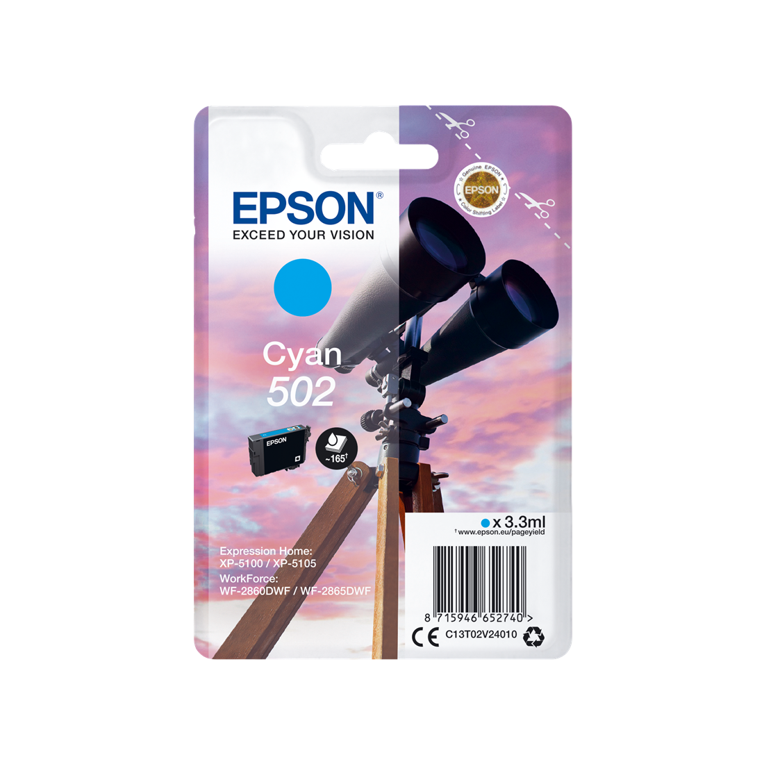 ORIGINAL Epson Cartuccia d'inchiostro ciano C13T02V24010 502 ~165 Seiten 3,3ml