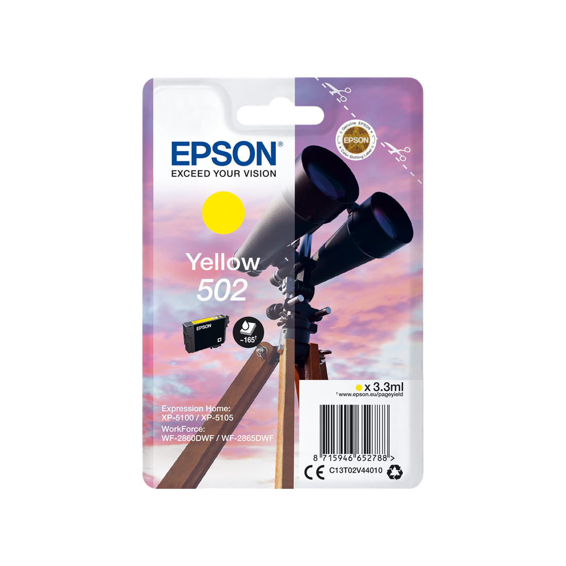ORIGINAL Epson Cartuccia d'inchiostro giallo C13T02V44010 502 ~165 Seiten 3,3ml