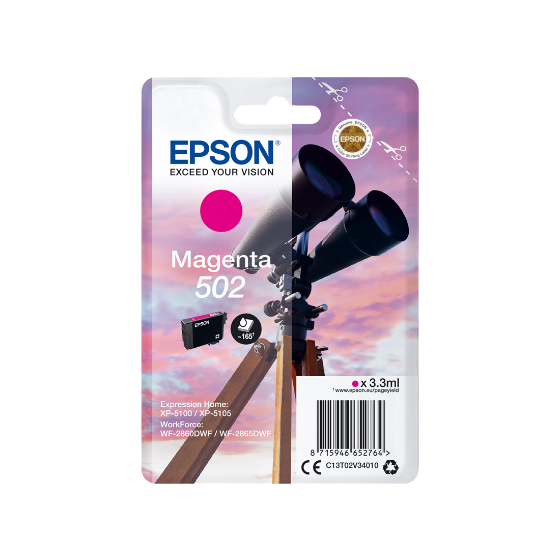 ORIGINAL Epson Cartuccia d'inchiostro magenta C13T02V34010 502 ~165 Seiten 3,3ml