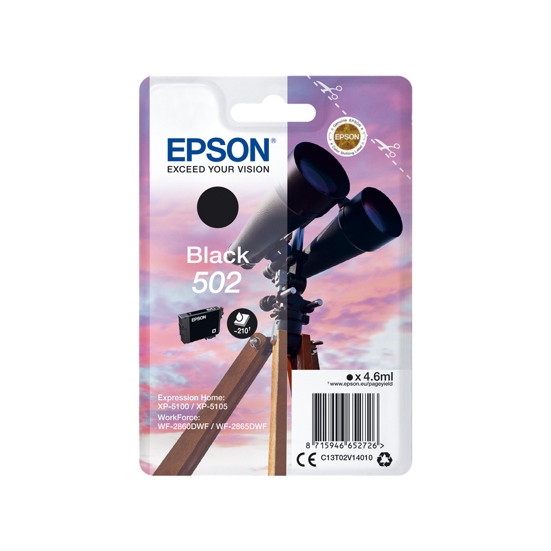ORIGINAL Epson Cartuccia d'inchiostro nero C13T02V14010 502 ~210 Seiten 4,6ml