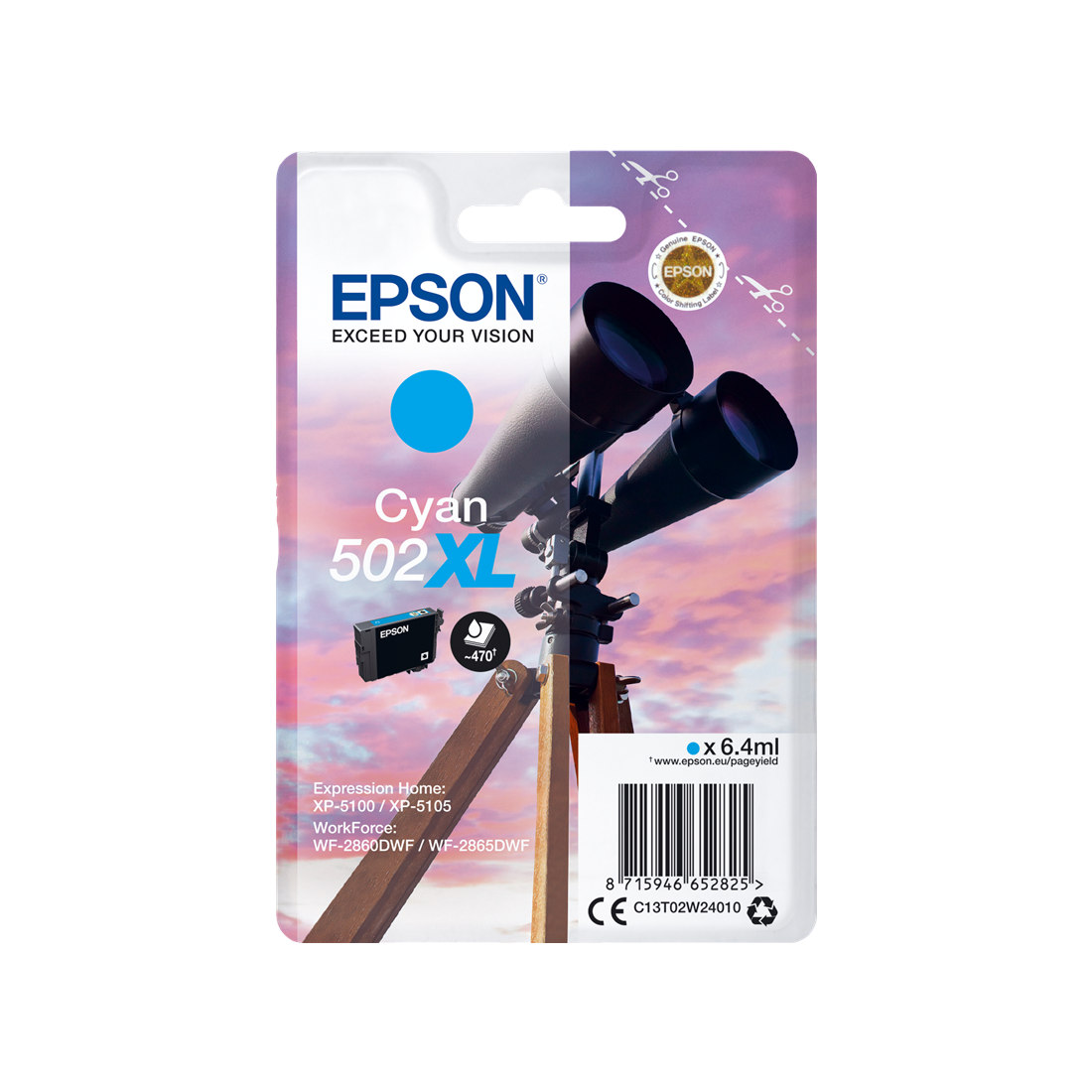 ORIGINAL Epson Cartuccia d'inchiostro ciano C13T02W24010 502XL ~470 Seiten 6,4ml