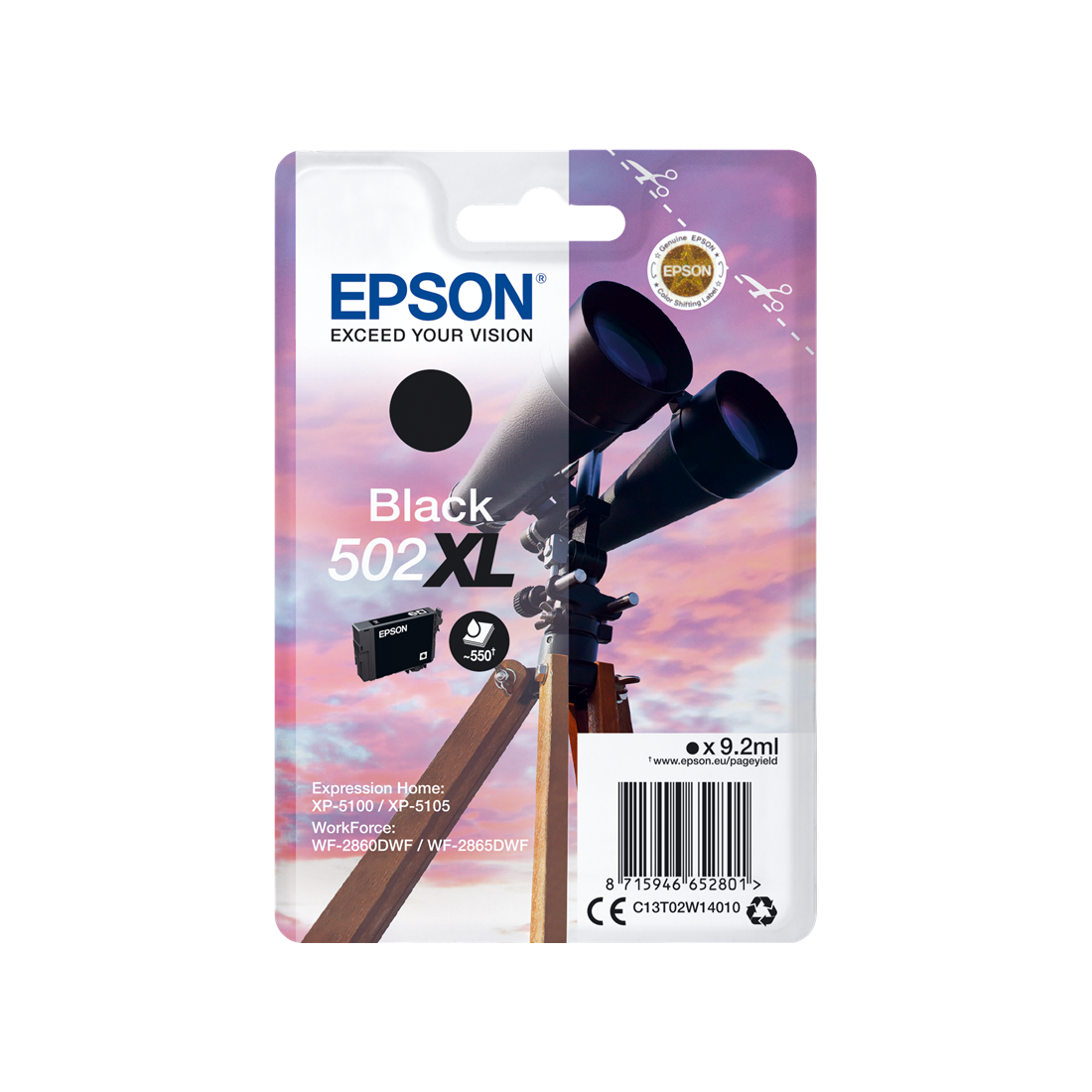 ORIGINAL Epson Cartuccia d'inchiostro nero C13T02W14010 502XL ~550 Seiten 9,2ml