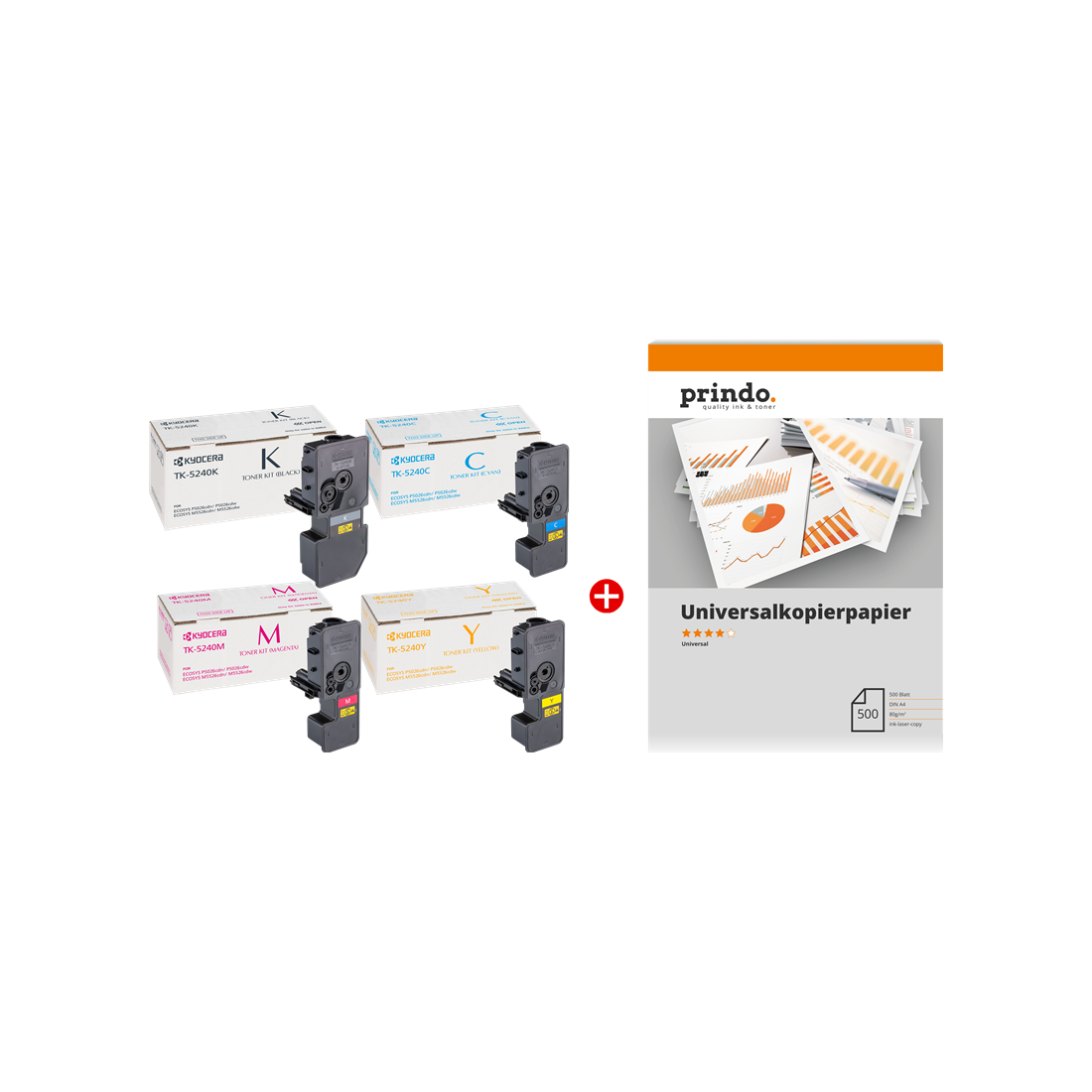 ORIGINAL Kyocera Value Pack nero / ciano / magenta / giallo TK-5240 MCVP 02 + Prindo Universal Papier 500 Blatt ~13000 Seiten