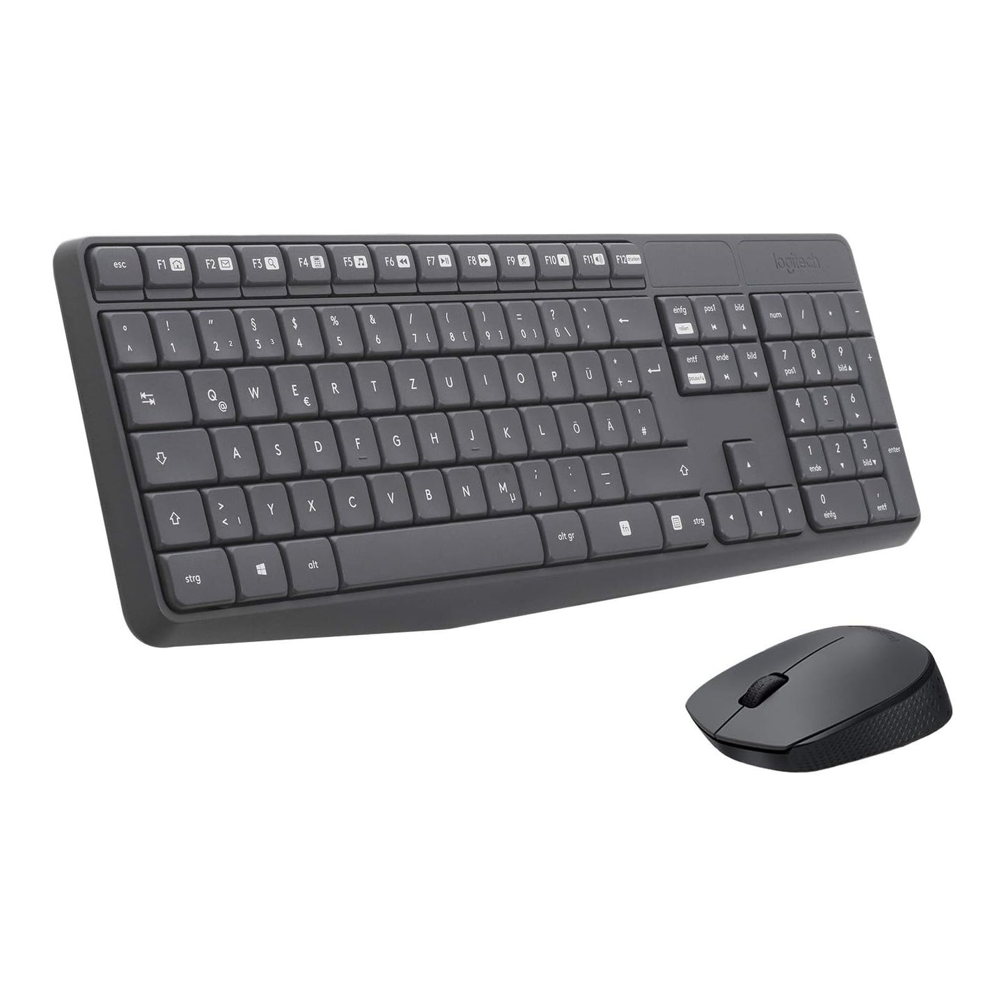 Logitech MK235 Combo Tastiera e Mouse Wireless per Windows, Layout Tedesco QWERTZ - Grigio