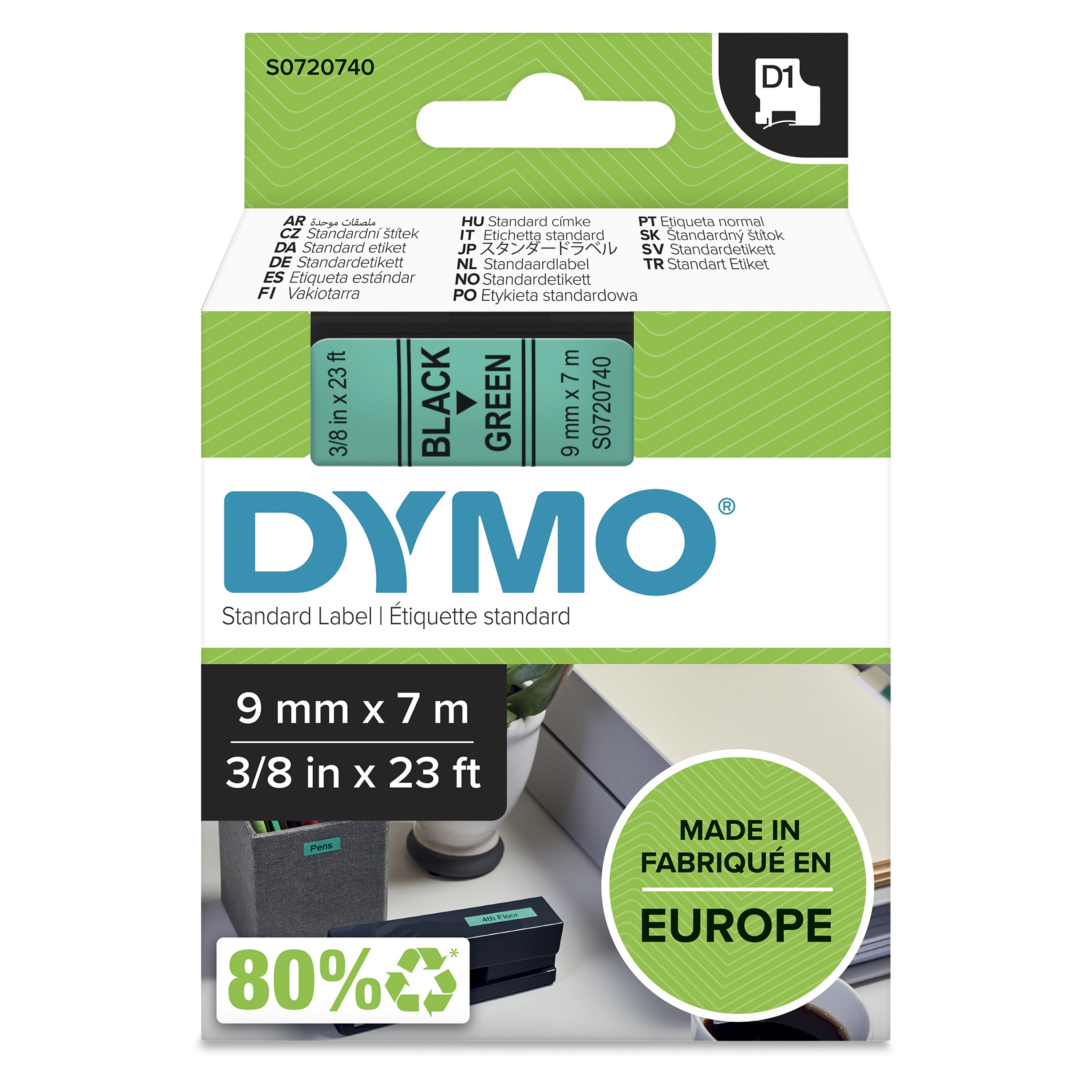 DYMO D1 etichette originali | 9 mm x 7 mm | stampa nera su verde | etichette autoadesive per etichettatrice LabelManager | 1 Pezzo
