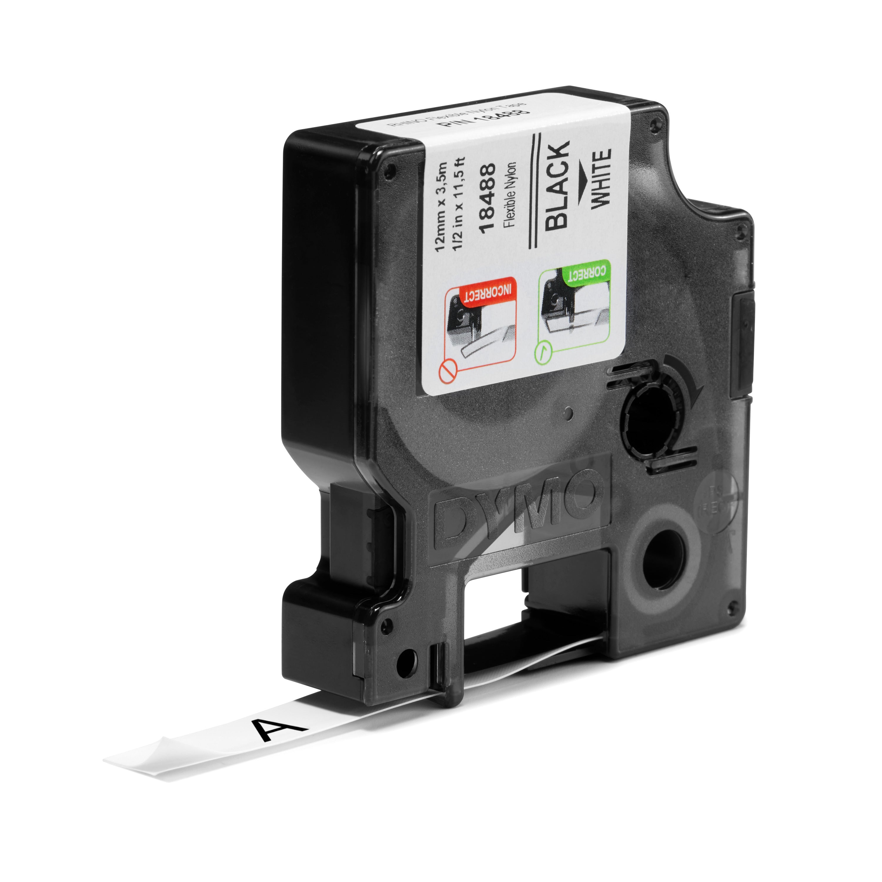 DYMO Rhino etichette industriali flessibili in nylon autoadesive | rotolo da 12 mm x 3,5 m | stampa nera su bianco