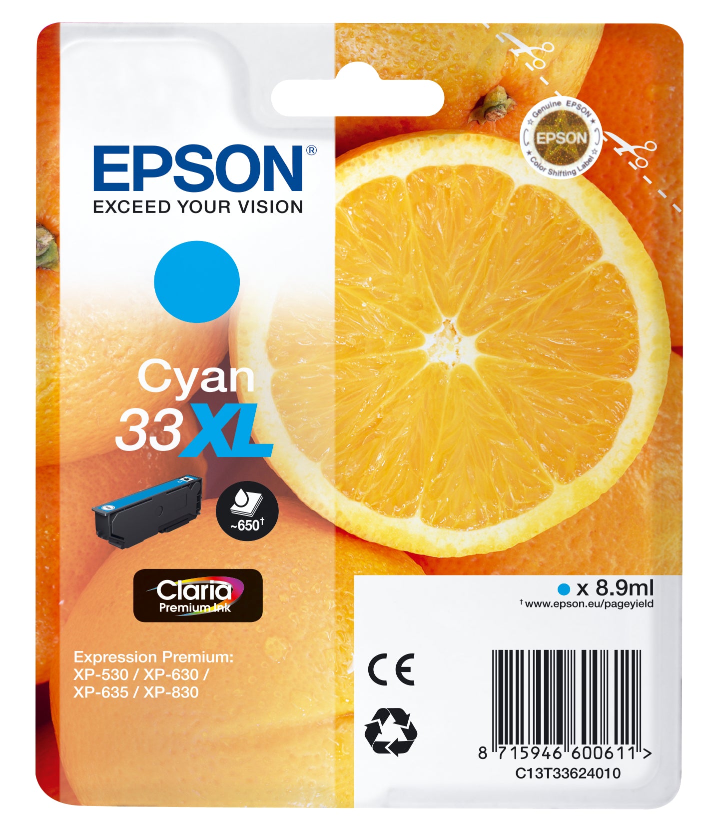Epson Oranges Cartuccia Ciano T33XL Claria Premium