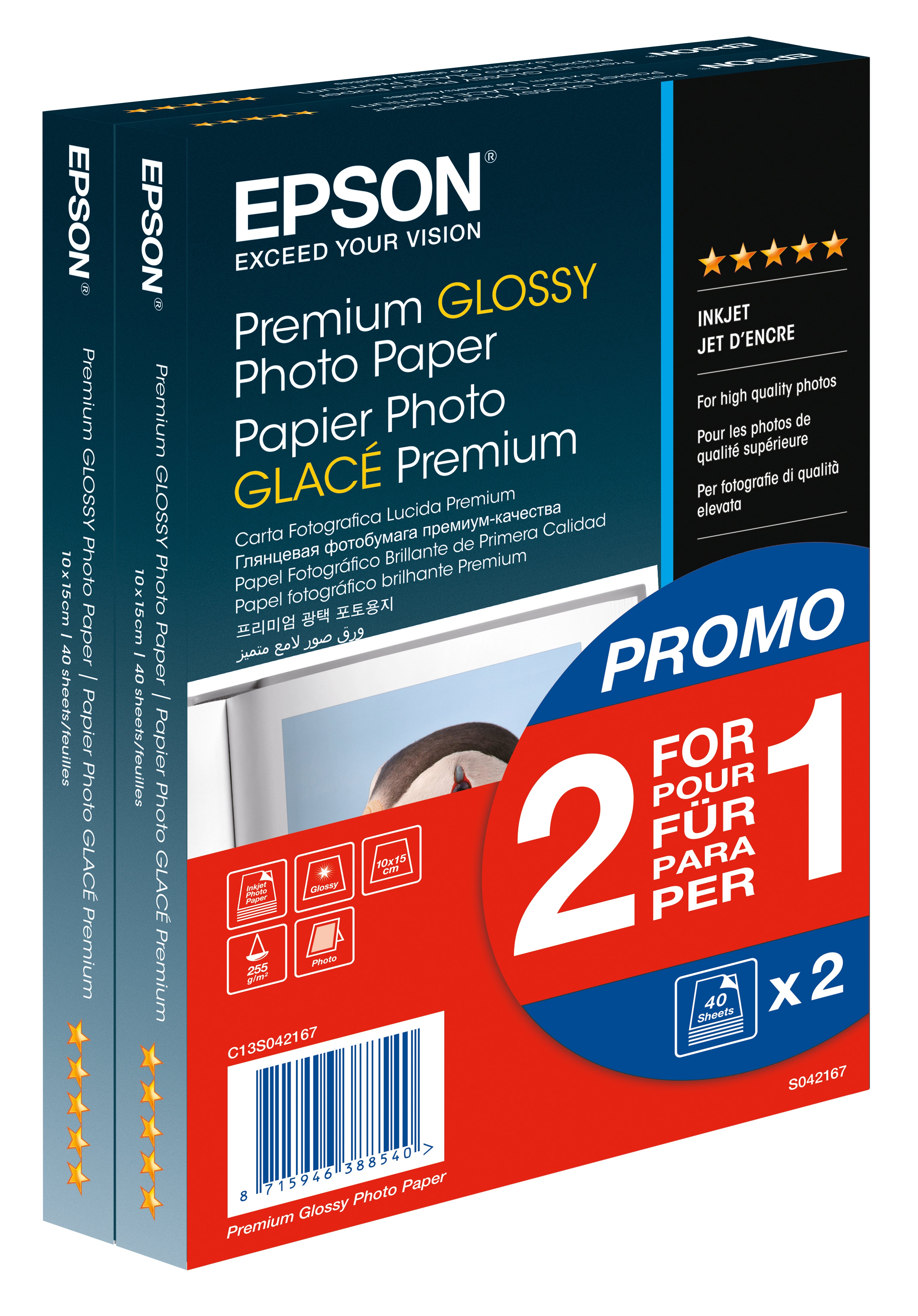 Epson Premium Glossy Photo Paper - 10x15cm - 2x 40 Fogli