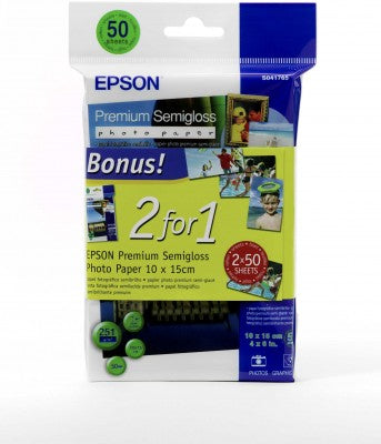 Epson Premium Semigloss Photo Paper, 100 x 150 mm, 251g/m², 100 sheets