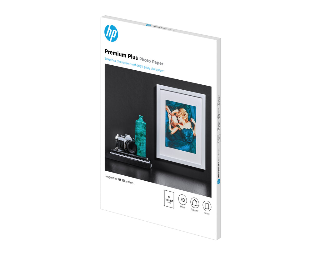 HP Confezione da 20 fogli carta fotografica Premium Plus, lucida A4/210 x 297 mm