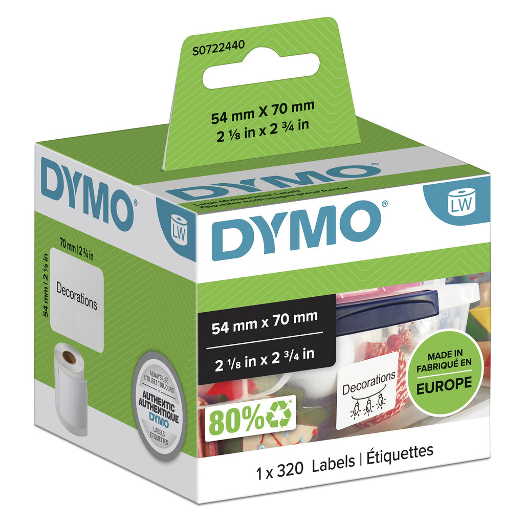 DYMO LW etichette multiuso originali | 54 mm x 70 mm | 12 rotoli da 220 etichette facilmente staccabili | autoadesive | per etichettatrici LabelWriter