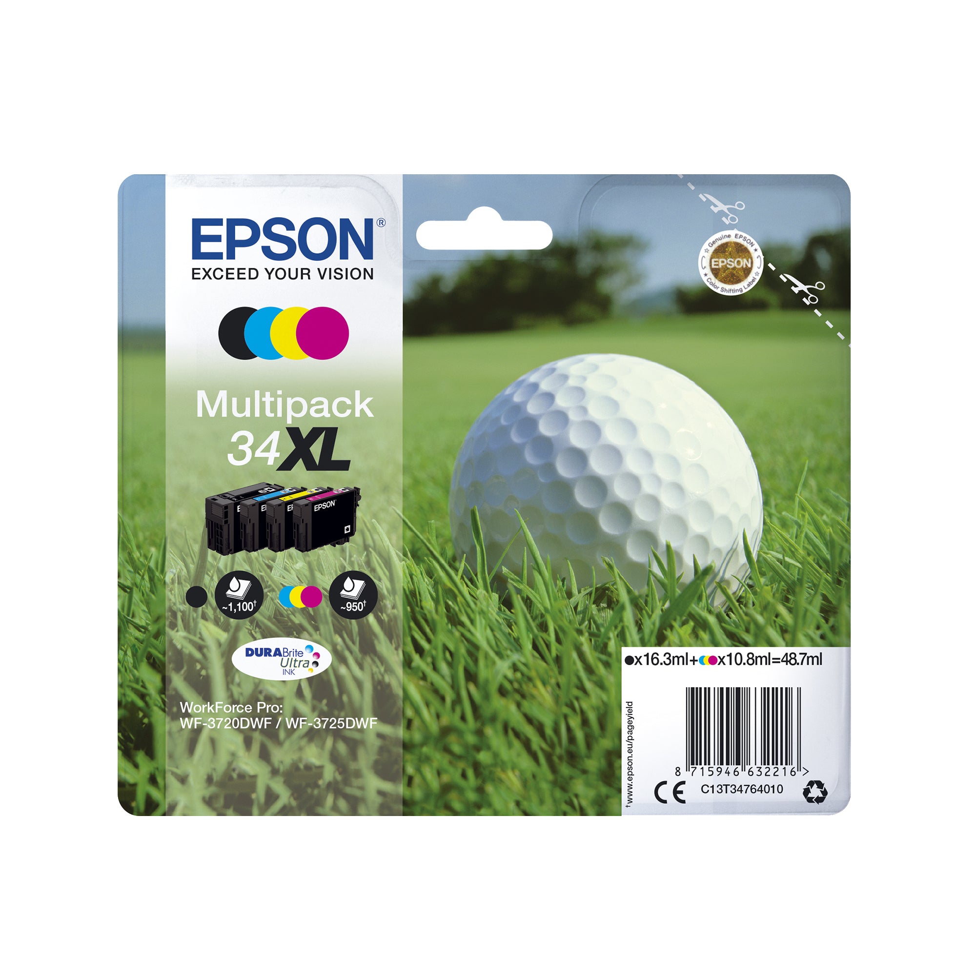 Epson Golf ball Inchiostro ciano singolo DURABrite Ultra Pallina da golf 34XL