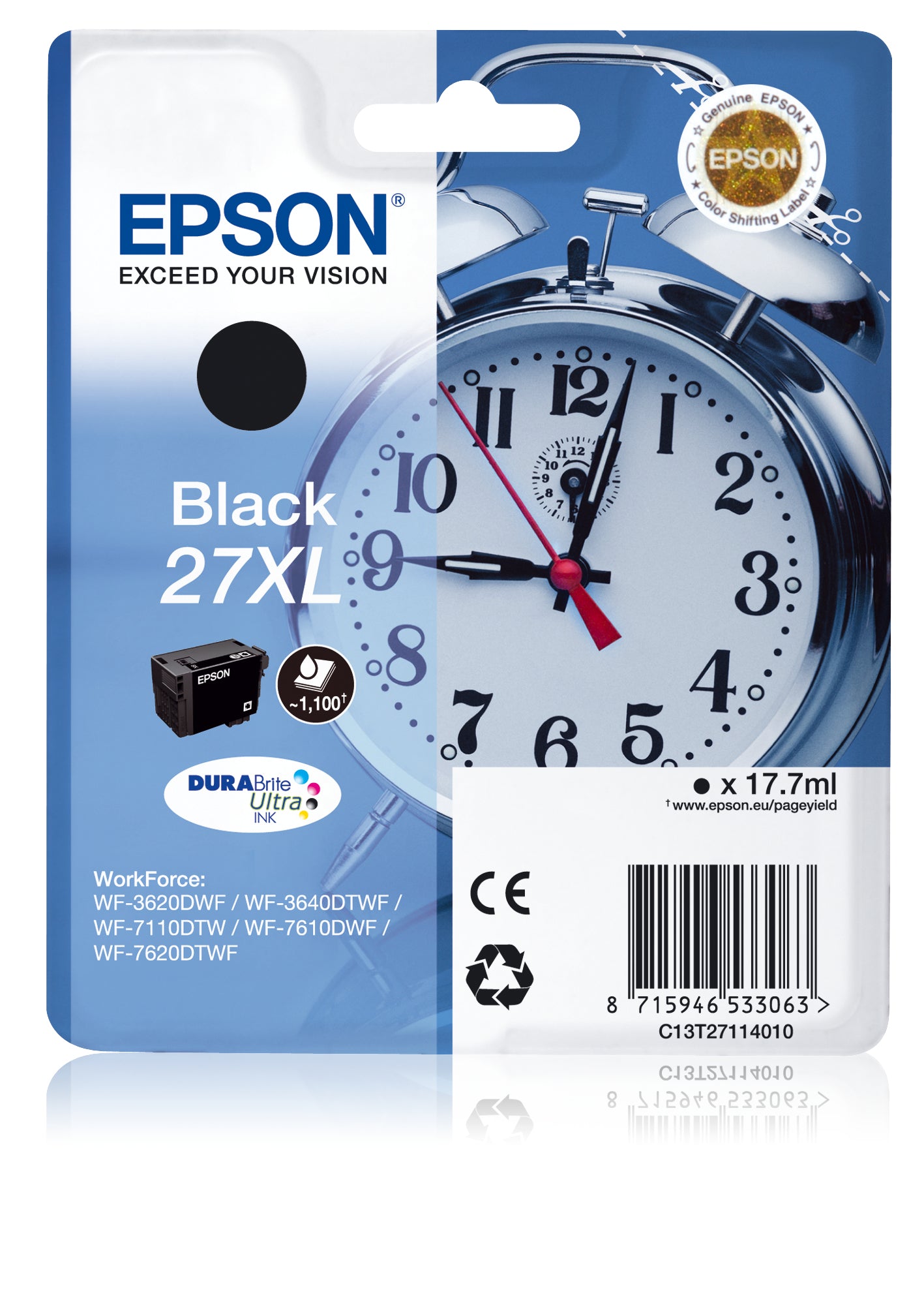 Epson Alarm clock Singlepack Black 27XL DURABrite Ultra Ink