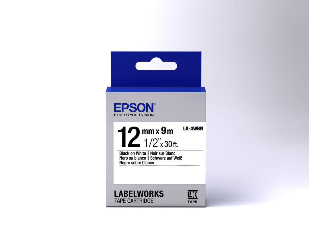 Epson Nastro fondo Standard Bianco per testo Nero 12/9 LK-4WBN
