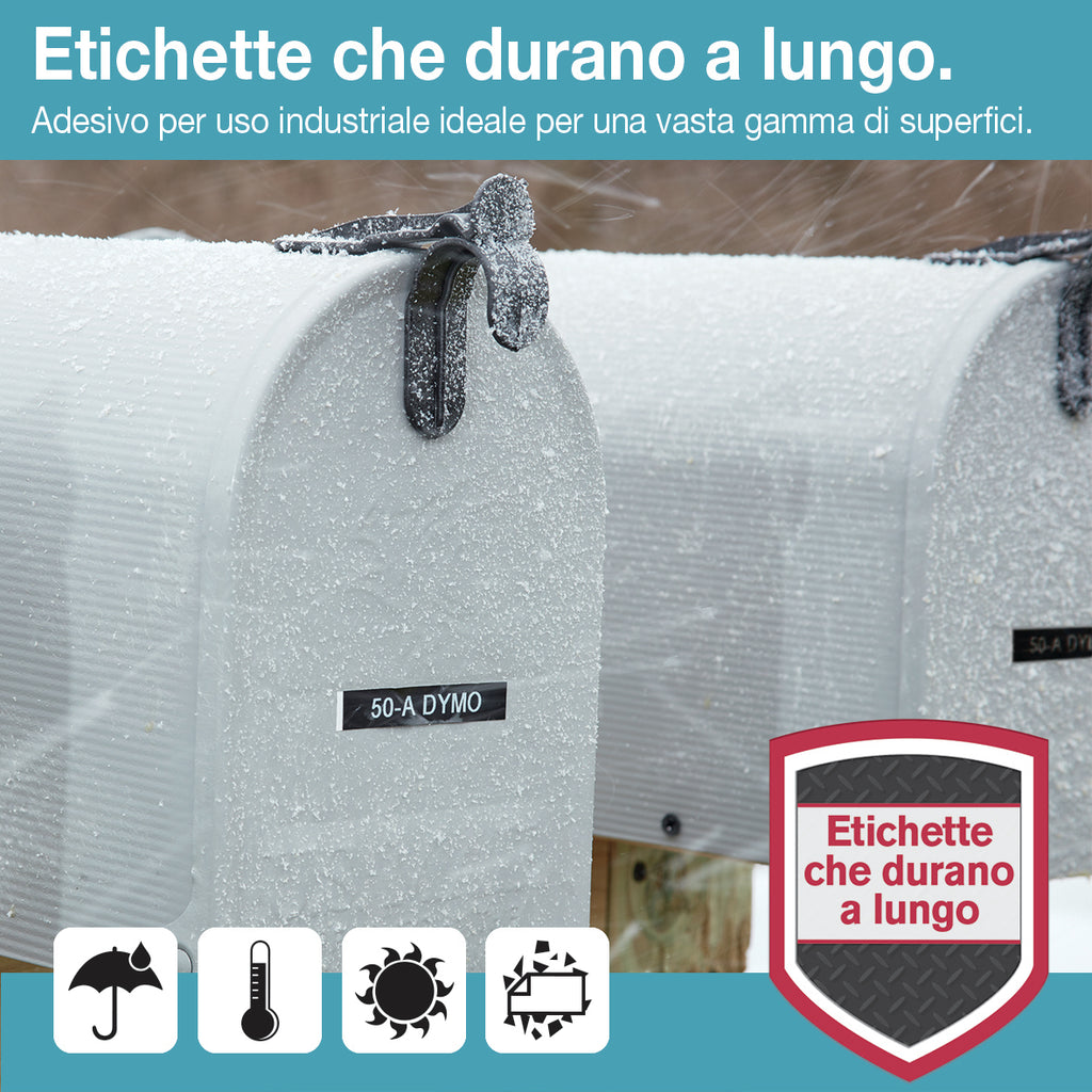 DYMO D1 etichette durevoli originali | 12 mm x 3 mm | stampa bianca su nero | etichette autoadesive che durano sulle superfici impegnative | per etichettatrice LabelManager | 1 Pezzo