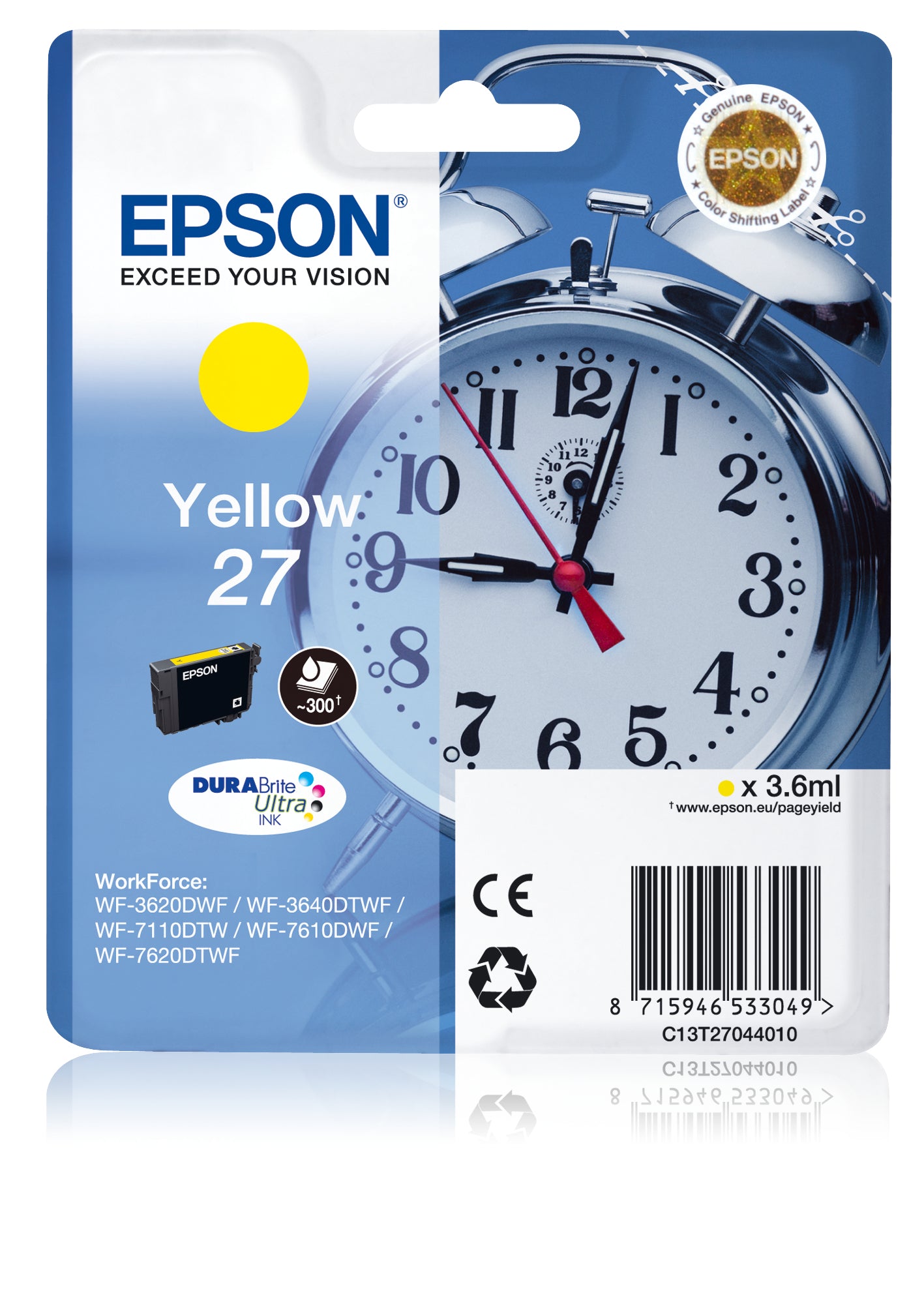 Epson Alarm clock Singlepack Yellow 27 DURABrite Ultra Ink
