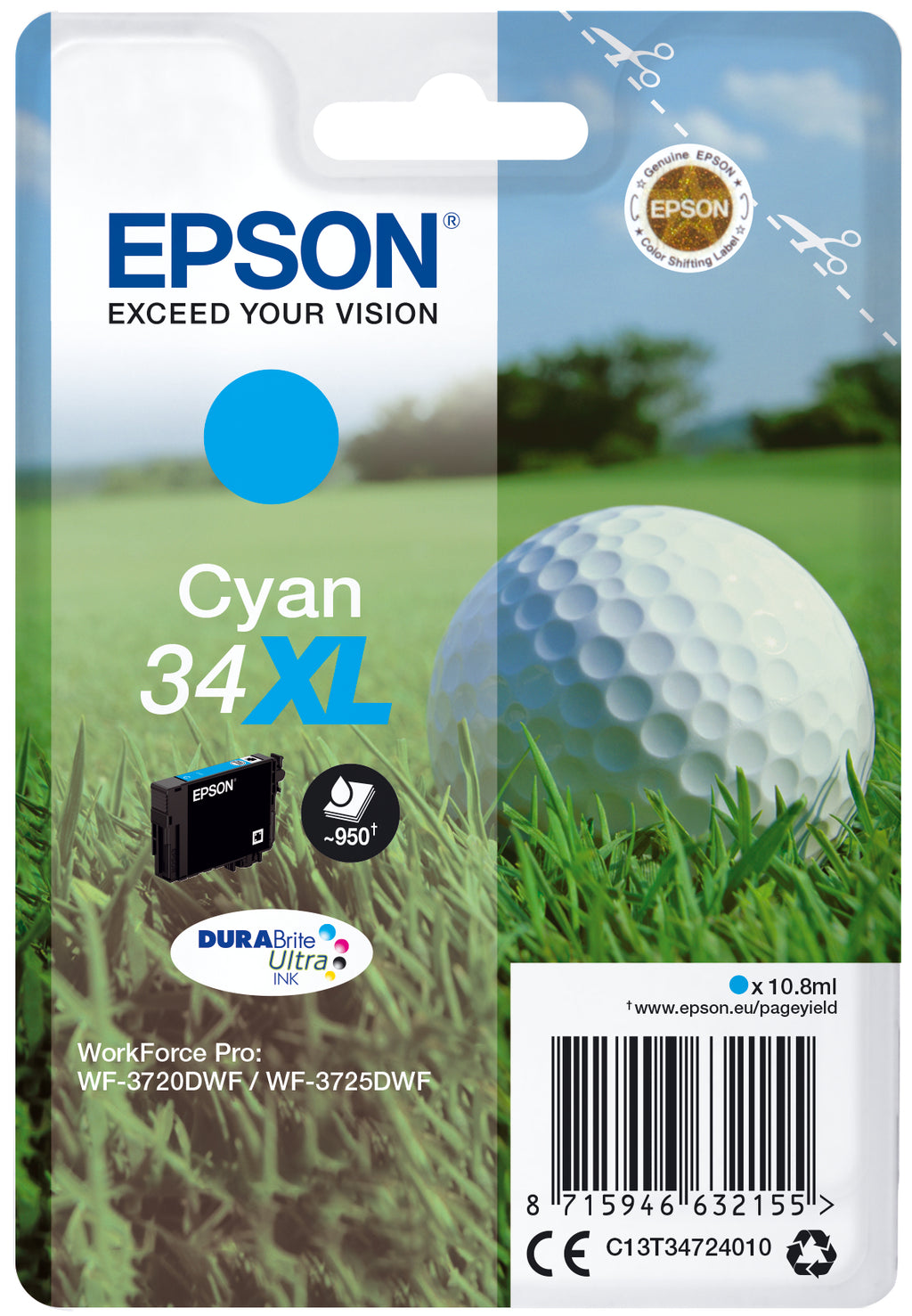 Epson Golf ball Inchiostro ciano singolo DURABrite Ultra Pallina da golf 34XL