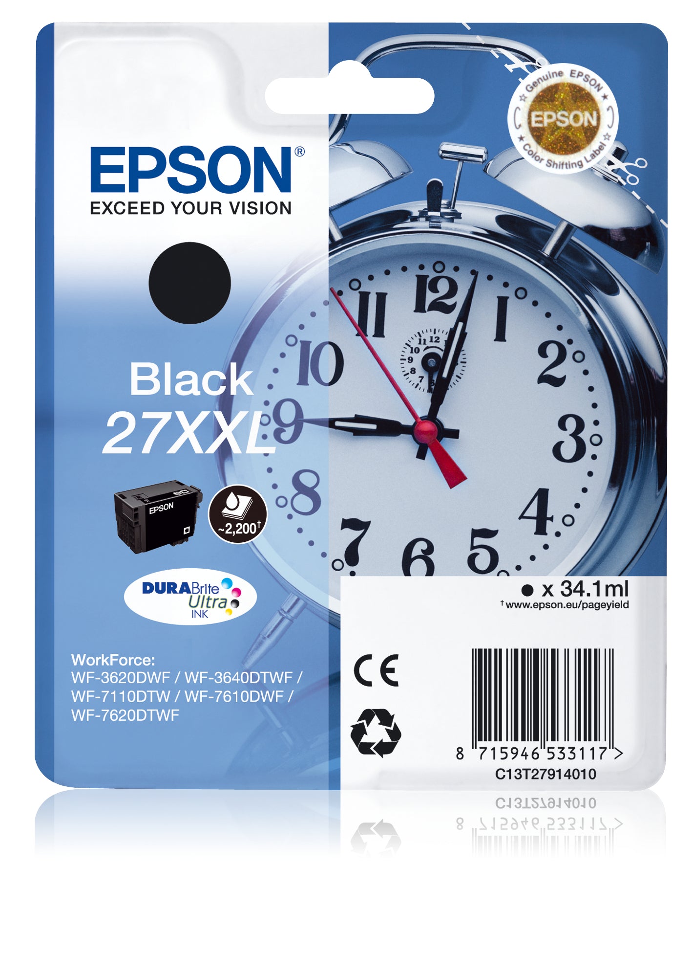 Epson Alarm clock Singlepack Black 27XXL DURABrite Ultra Ink