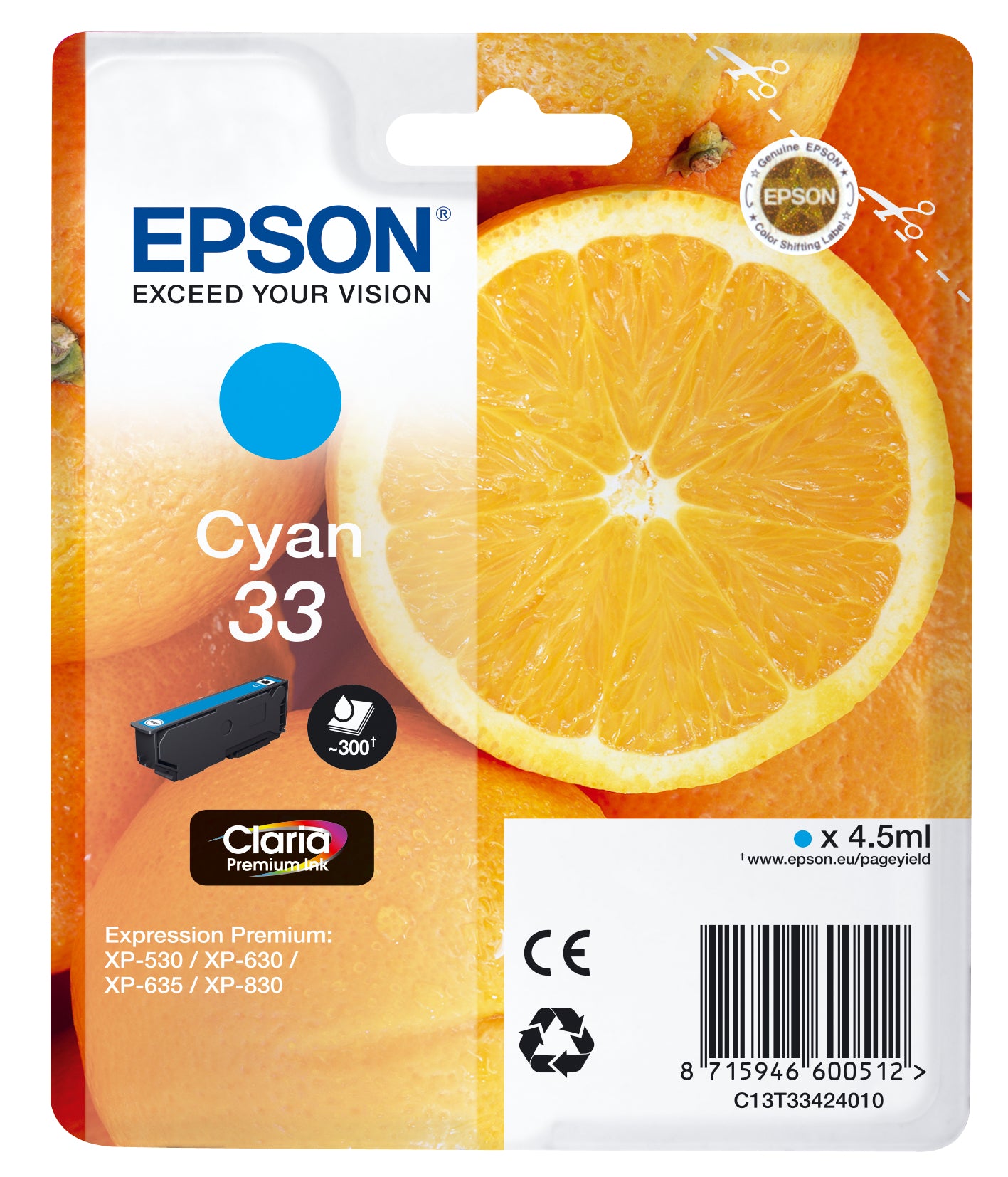 Epson Oranges Cartuccia Ciano T33 Claria Premium