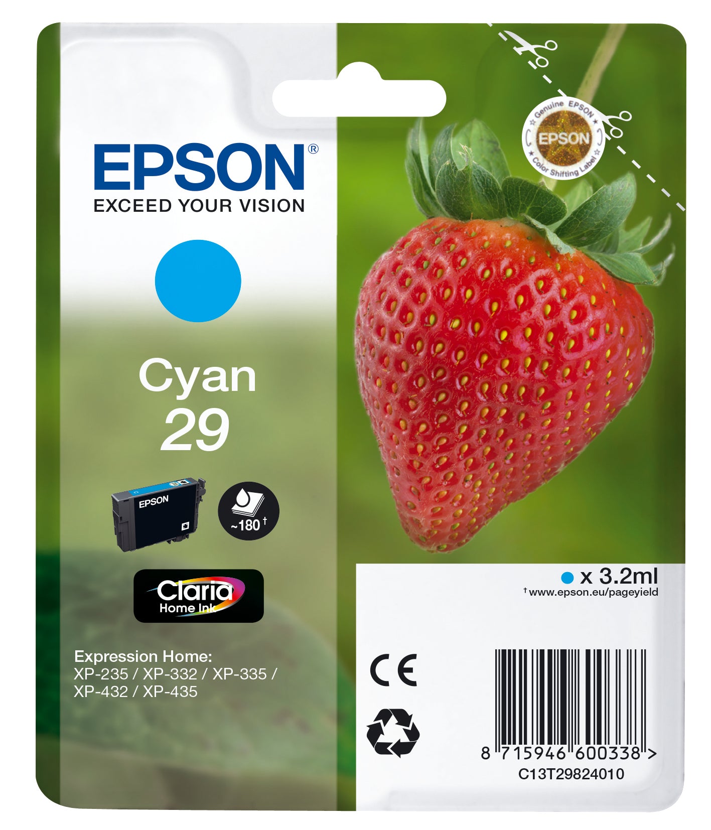 Epson Strawberry Cartuccia Ciano T29 Claria