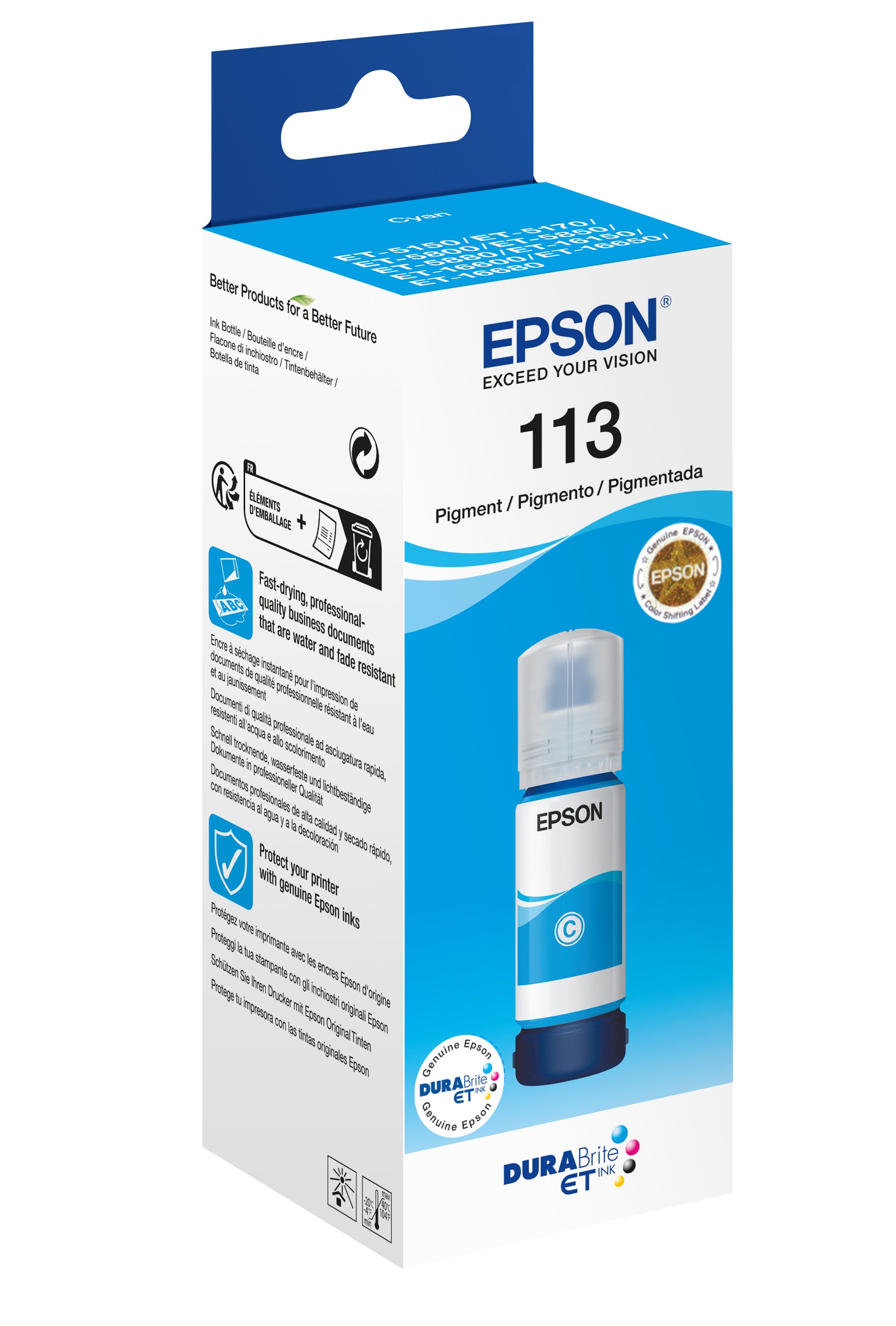 Epson 113 EcoTank Pigment Cyan ink bottle