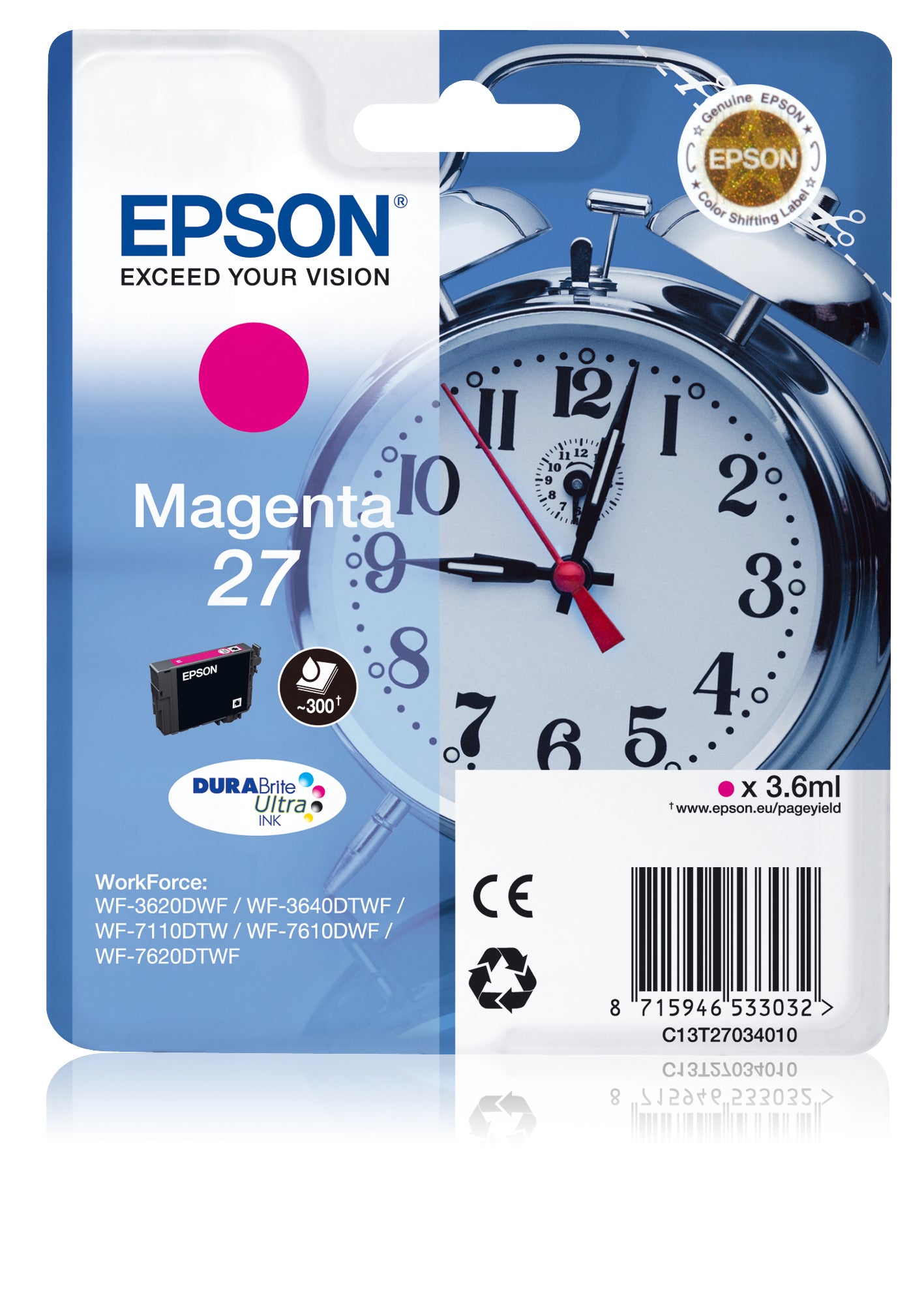 Epson Alarm clock Singlepack Magenta 27 DURABrite Ultra Ink