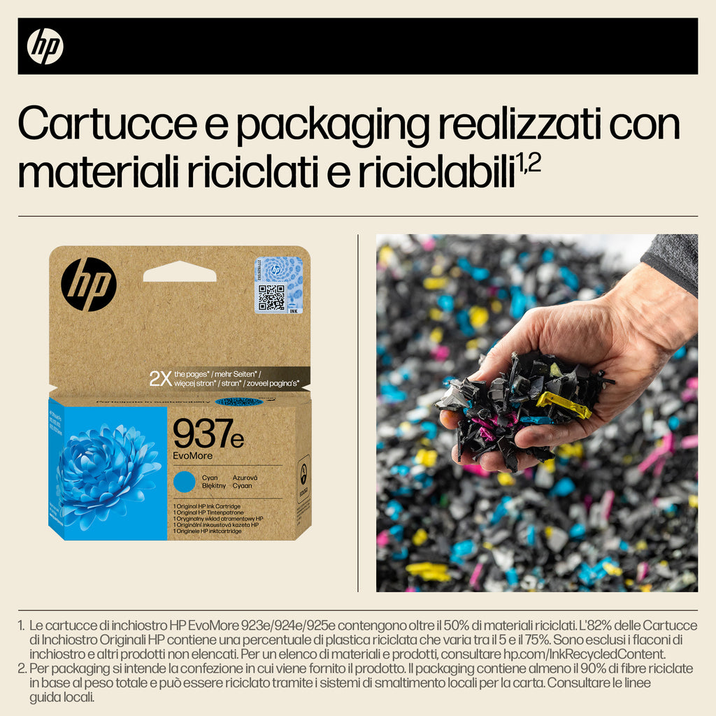 HP Cartuccia di inchiostro ciano originale 937e EvoMore