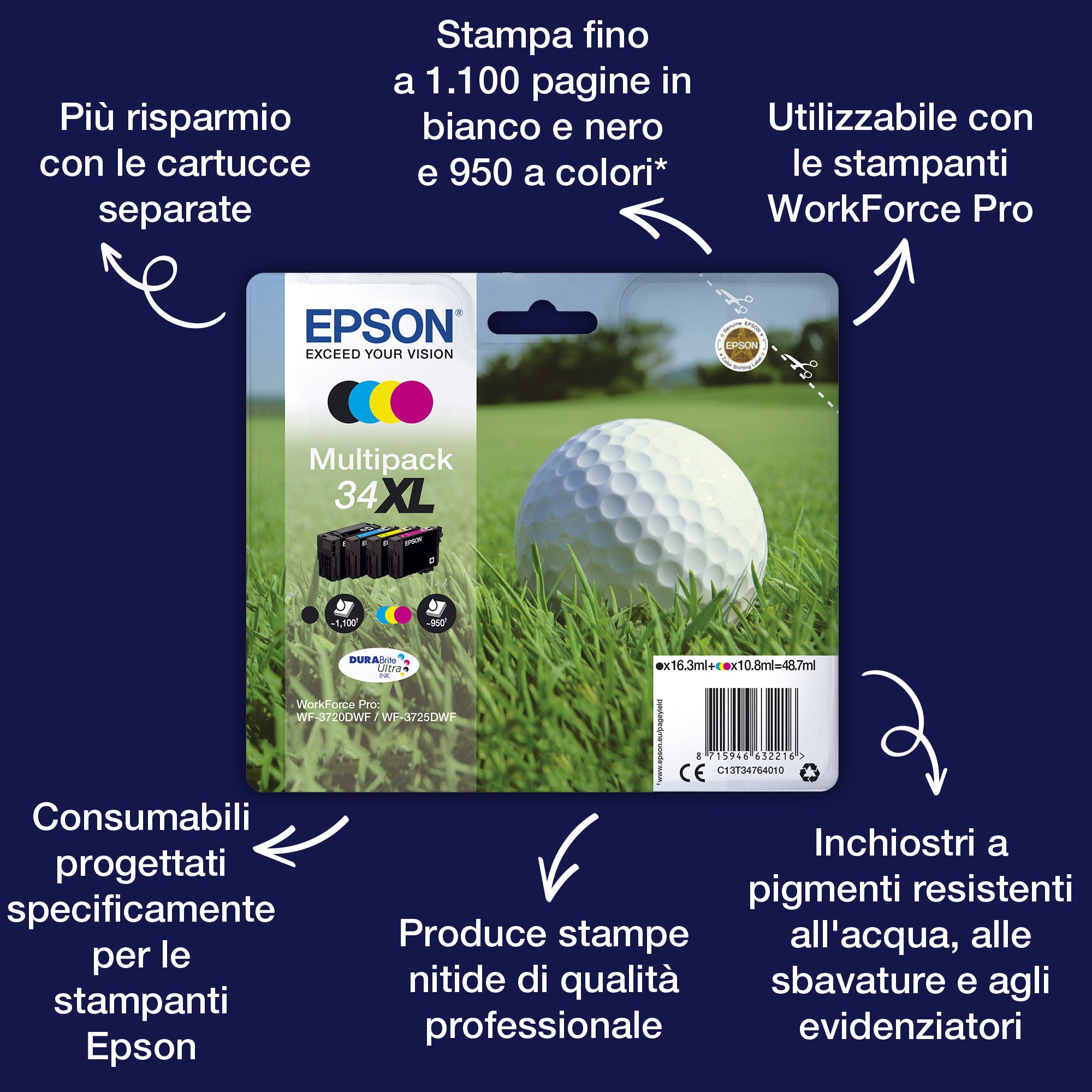 Epson Golf ball Inchiostro giallo singolo DURABrite Ultra Pallina da golf 34XL