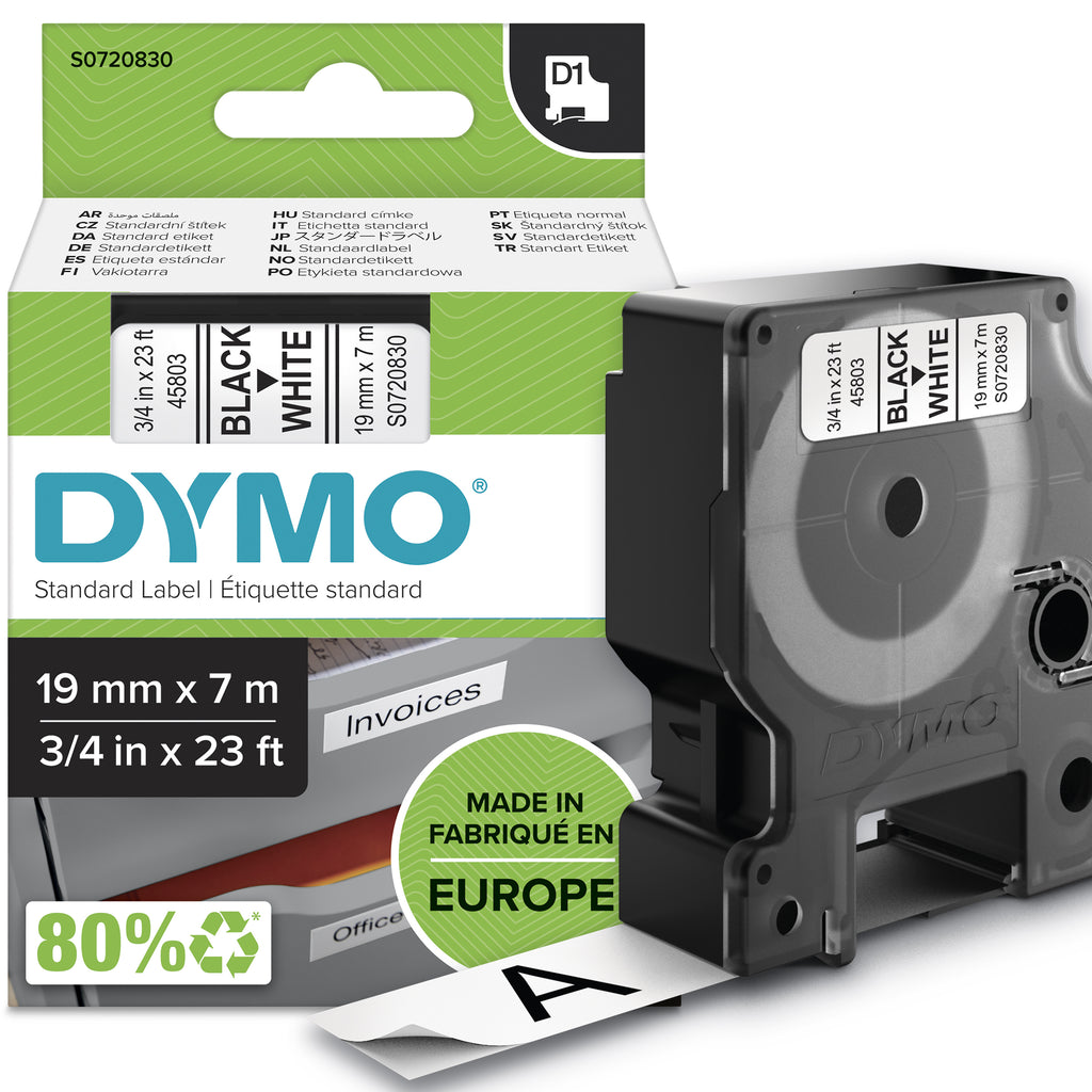 DYMO D1 etichette originali | stampa nera su bianco | 19 mm x 7 m | etichette autoadesive per etichettatrice LabelManager | 1 Pezzo