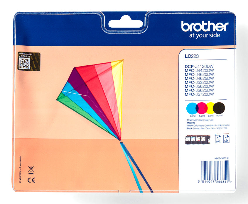 Brother LC223VALBPDR cartuccia d'inchiostro 4 pz Originale Nero, Ciano, Magenta, Giallo