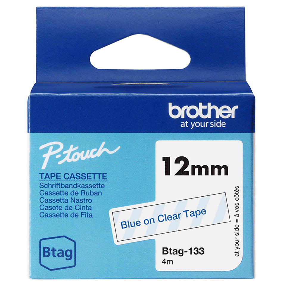 Brother BTAG-133 nastro per etichettatrice Blu su trasparente