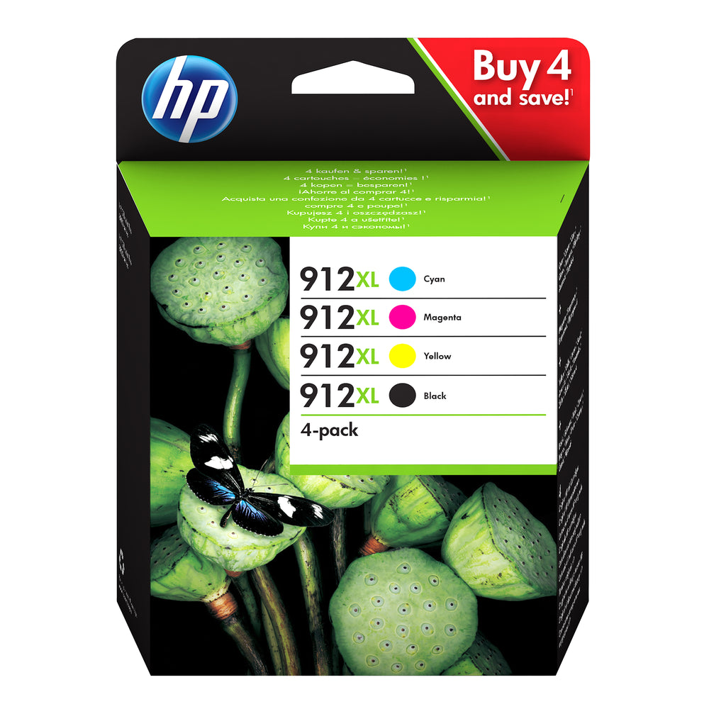 HP 912XL 4-pack Black/Cyan/Magenta/Yellow Original Ink Cartridges cartuccia d'inchiostro 4 pz Originale Resa elevata (XL) Nero, Ciano, Magenta, Giallo