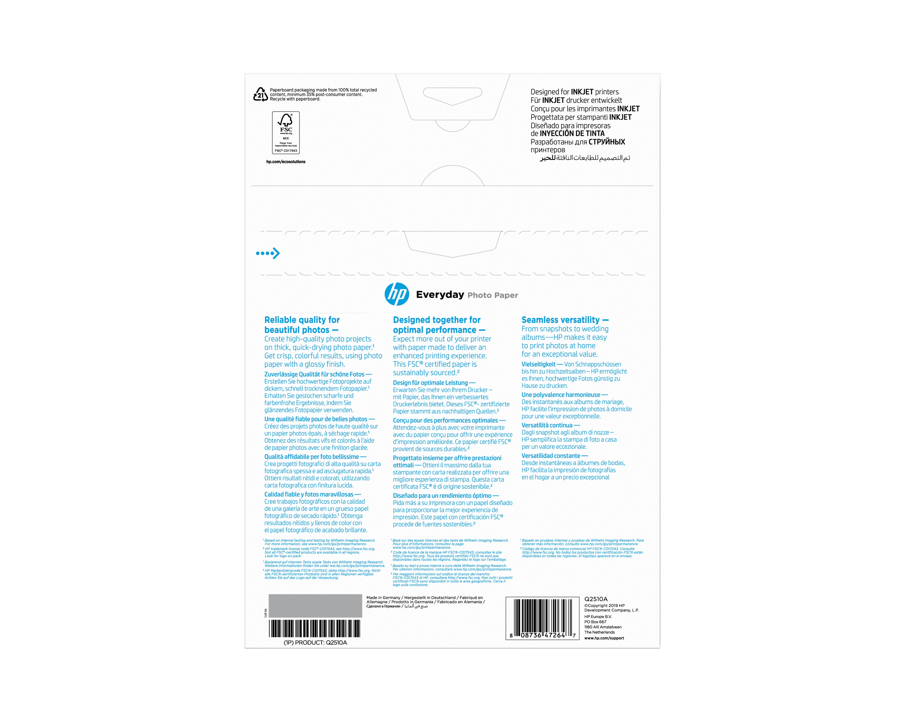 HP Carta fotografica Everyday, lucida, 200 g/m2, A4 (210 x 297 mm), 100 fogli