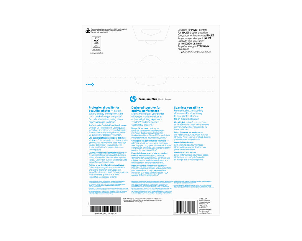 HP Confezione da 20 fogli carta fotografica Premium Plus, lucida A4/210 x 297 mm